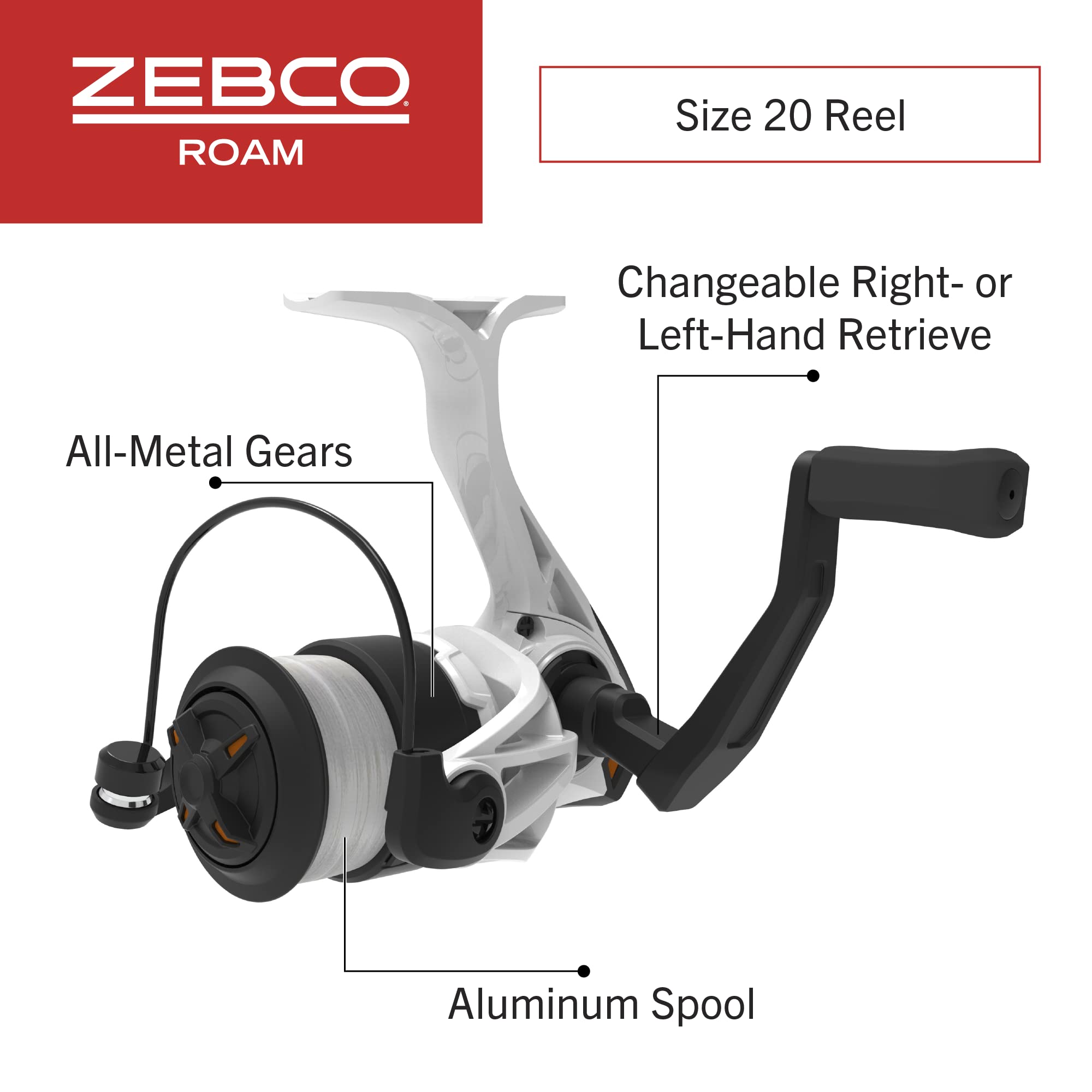 Zebco Roam Spinning Reel and Fishing Rod Combo, 6-Foot Fiberglass Fishing Pole, Split ComfortGrip Handle, Soft-Touch Handle Knob, Changeable Right- or Left-Hand Retrieve