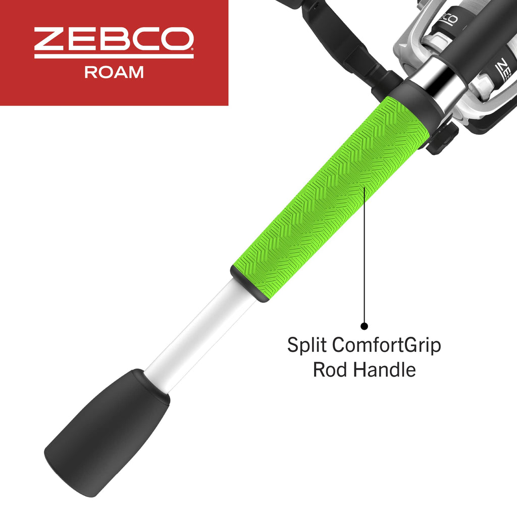 Zebco Roam Spinning Reel and Fishing Rod Combo, 6-Foot Fiberglass Fishing Pole, Split ComfortGrip Handle, Soft-Touch Handle Knob, Changeable Right- or Left-Hand Retrieve
