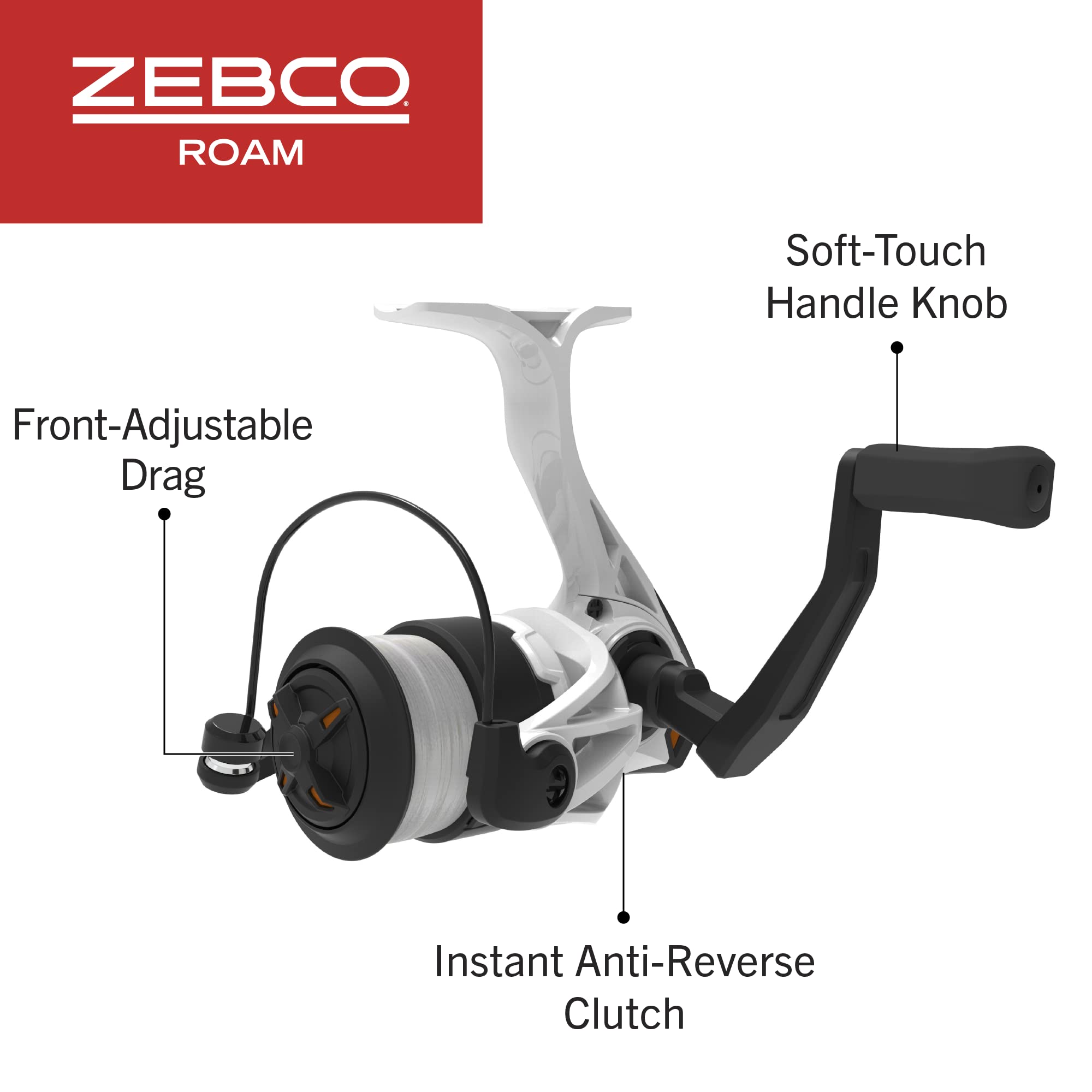 Zebco Roam Spinning Reel and Fishing Rod Combo, 6-Foot Fiberglass Fishing Pole, Split ComfortGrip Handle, Soft-Touch Handle Knob, Changeable Right- or Left-Hand Retrieve