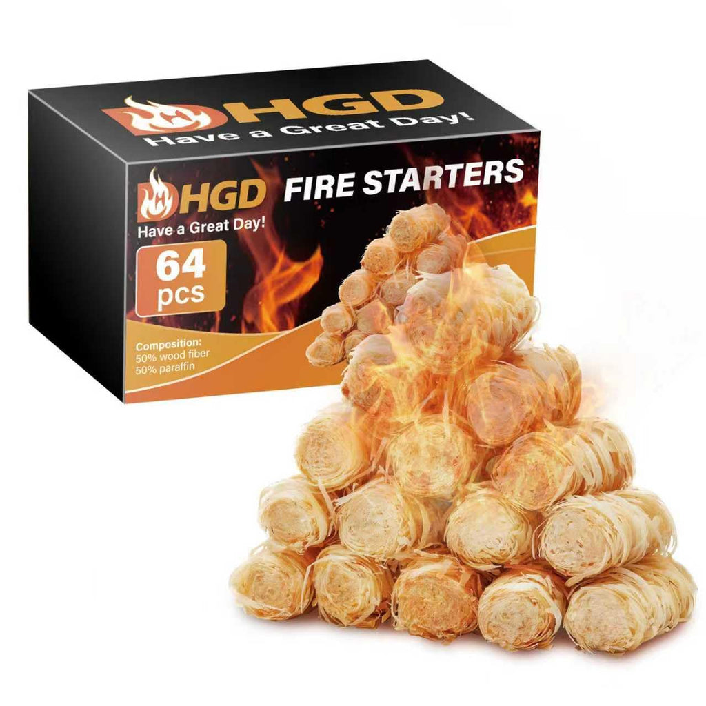 HGD Fire Starter, Mini Natural Fire Starters for Campfires, BBQ Grill, Charcoal Chimney, Outdoor Pit, Indoor Fireplace, Wood Stove - Water Resistant Firestarter Sticks - Camping Accessories Essentials