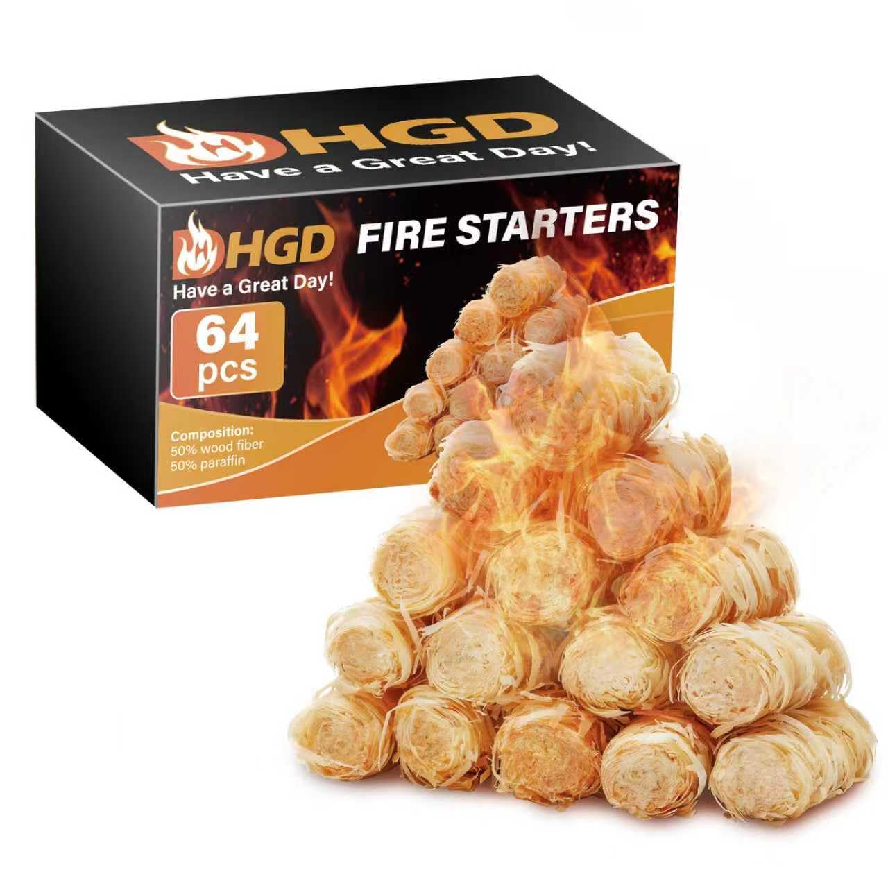 HGD Fire Starter, Mini Natural Fire Starters for Campfires, BBQ Grill, Charcoal Chimney, Outdoor Pit, Indoor Fireplace, Wood Stove - Water Resistant Firestarter Sticks - Camping Accessories Essentials