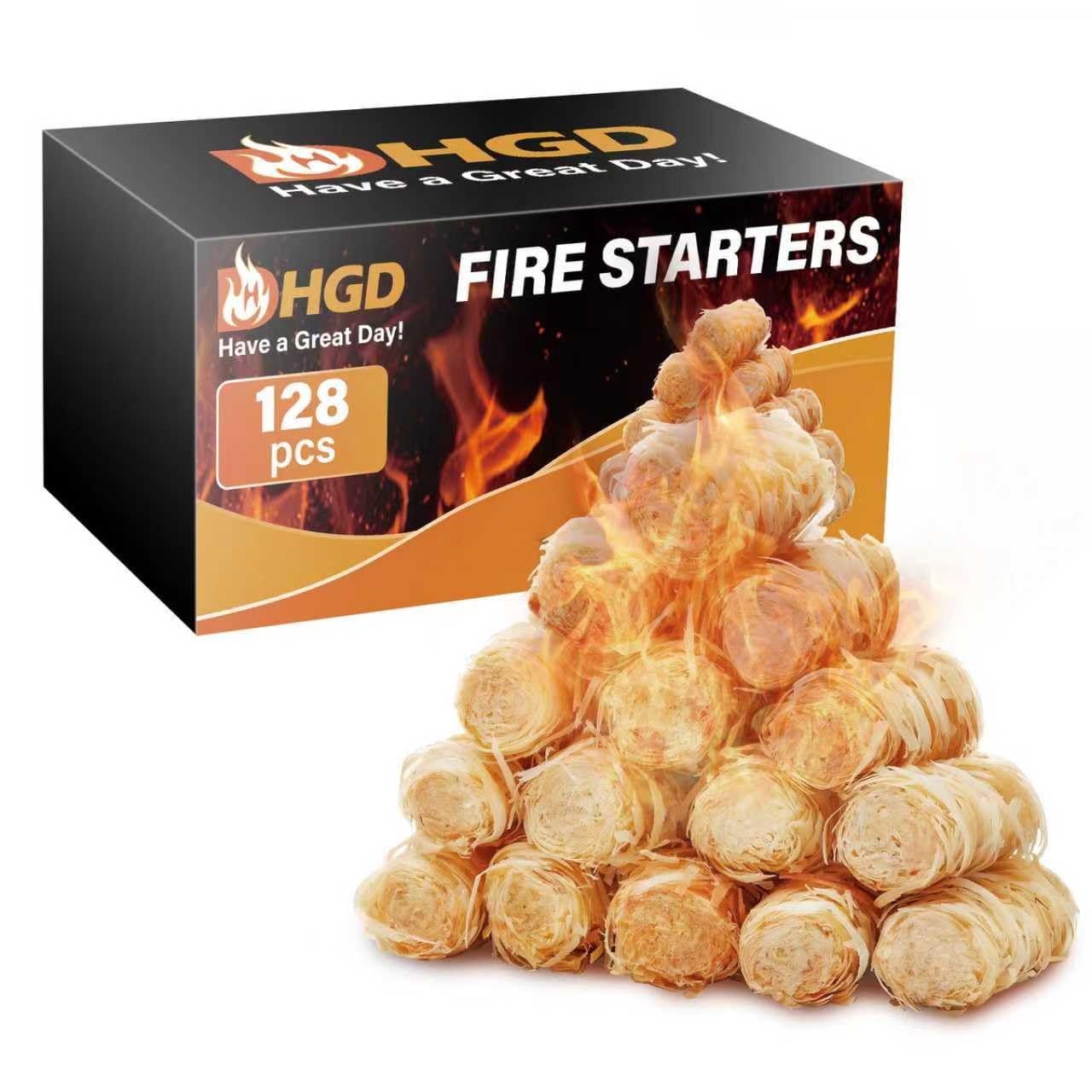 HGD Fire Starter, Mini Natural Fire Starters for Campfires, BBQ Grill, Charcoal Chimney, Outdoor Pit, Indoor Fireplace, Wood Stove - Water Resistant Firestarter Sticks - Camping Accessories Essentials