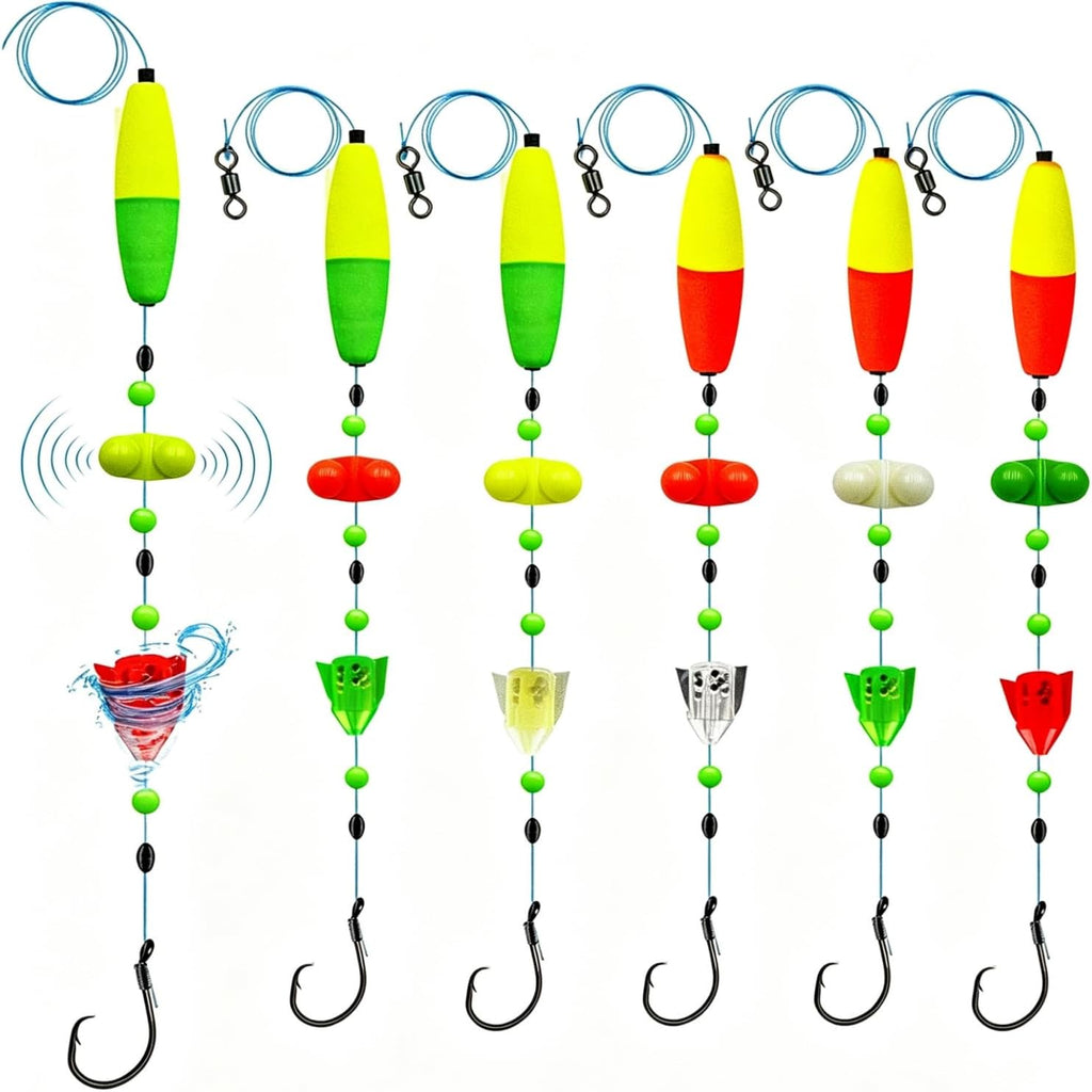 6Pcs Catfish Fishing Rigs Ready Kit，2 in 1 Rotating rattles/Double Rattles Beads, Float Rigs Tackle Santee Rig Peg Catfish，Free Adjustment in freshwter and Saltwater