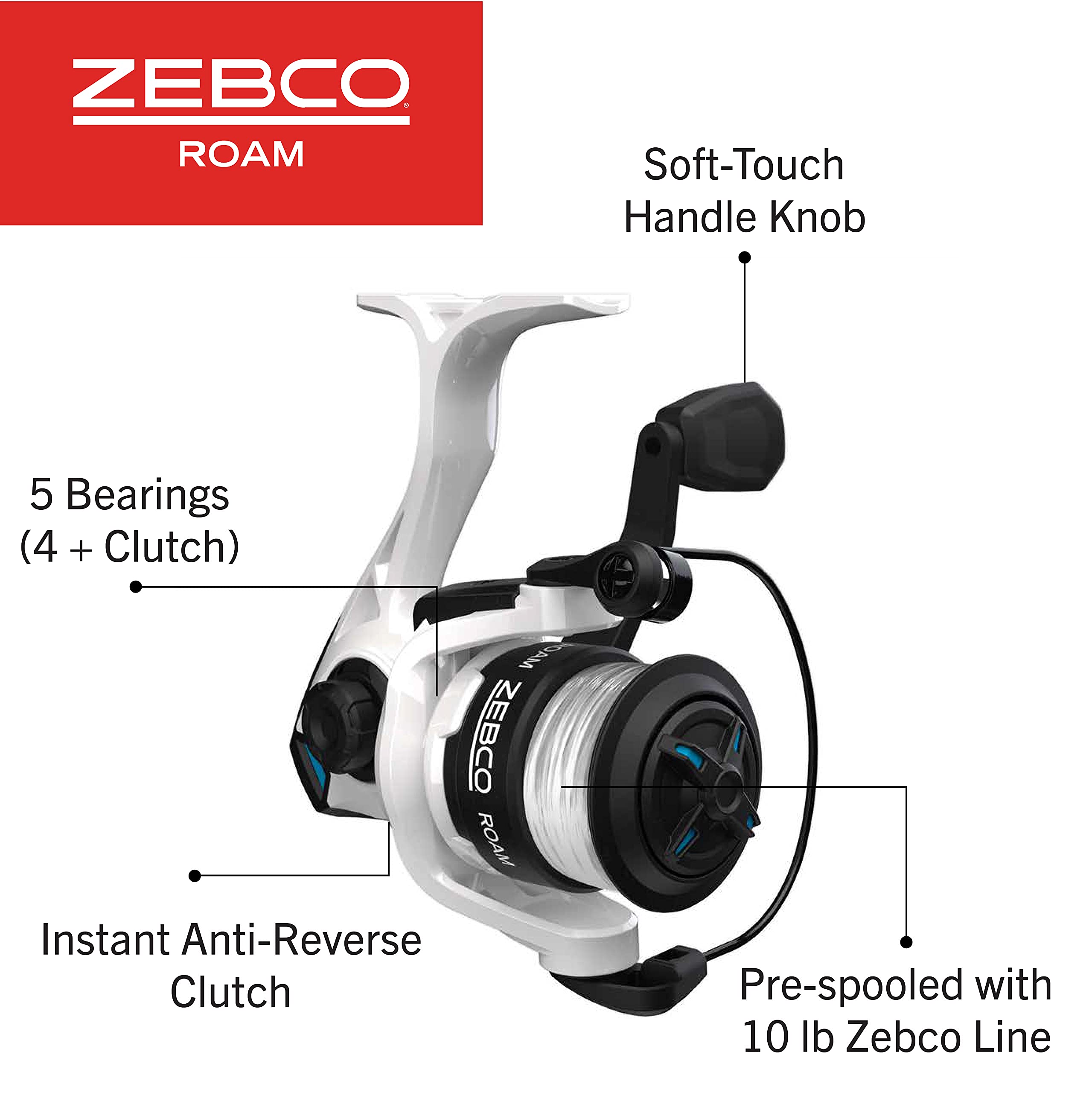 Zebco Roam Spinning Reel and Fishing Rod Combo, 6-Foot Fiberglass Fishing Pole, Split ComfortGrip Handle, Soft-Touch Handle Knob, Changeable Right- or Left-Hand Retrieve