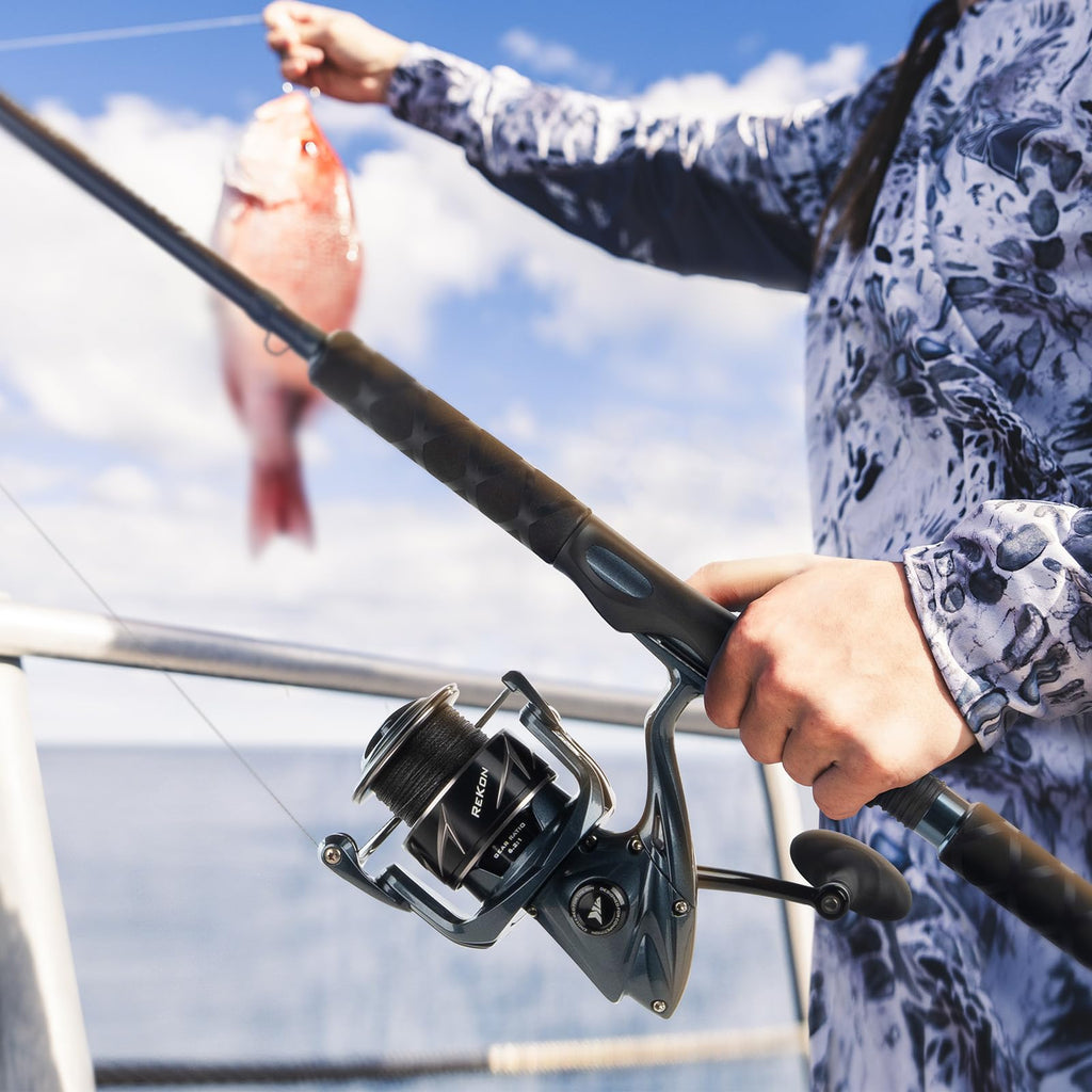 KastKing ReKon Saltwater Fishing Rod and Reel Combo, Fishing Poles & Reels Combo, Graphite Blank, Zirconia Rings, NyliTech Frame & Rotor, EVA Handle, Uplock Reel Seat