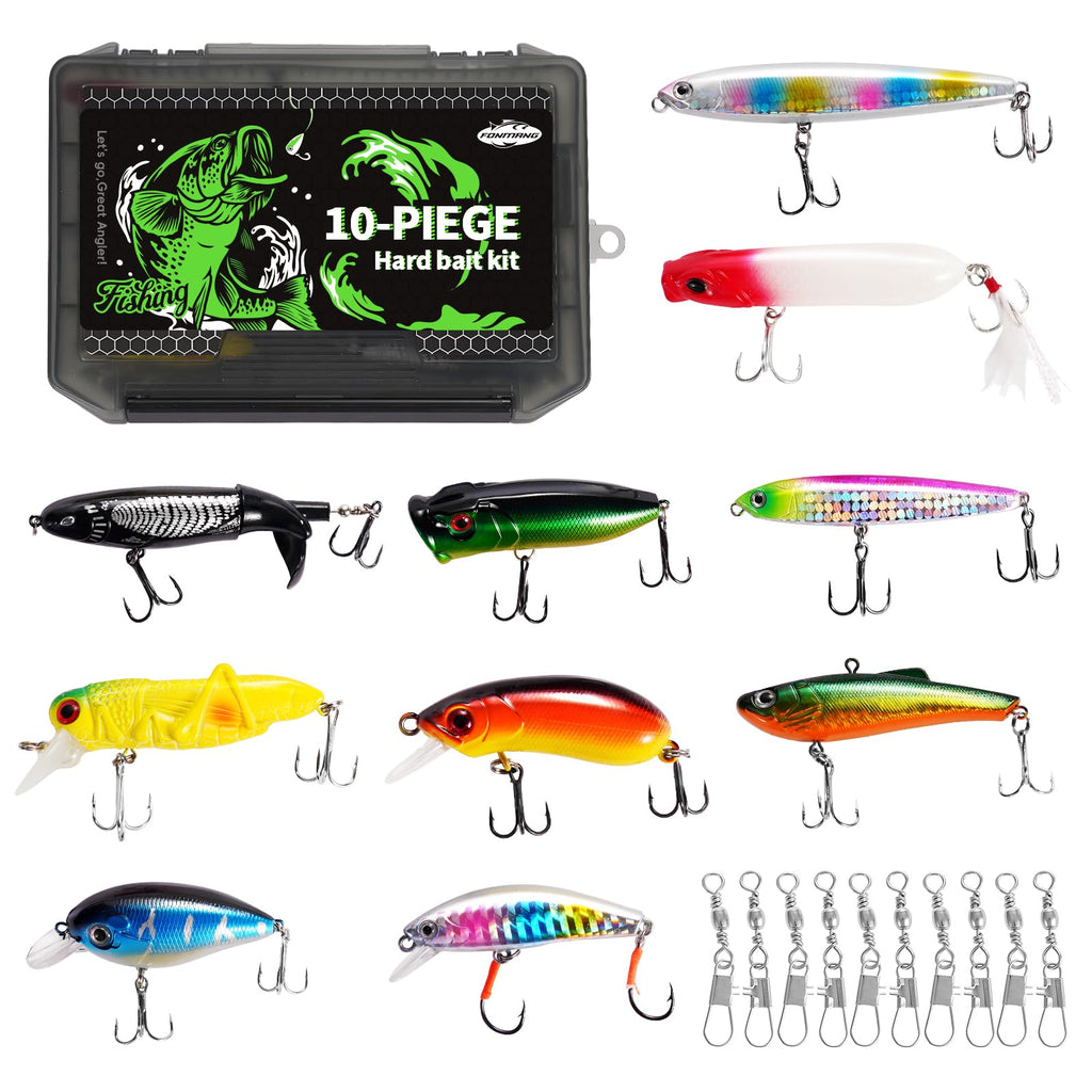 FONMANG Fishing Lures - Tackle Box with Tackle Included, Fishing Kit with VIBs, Frogs, Minnows, Soft Baits, Hooks & Weights Accessories, Freshwater Lure Kit for Bass Walleye Trout