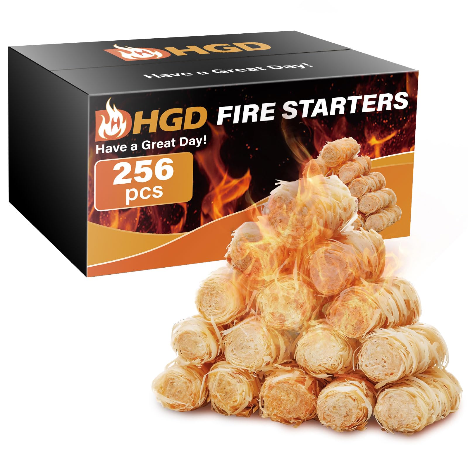HGD Fire Starter, Mini Natural Fire Starters for Campfires, BBQ Grill, Charcoal Chimney, Outdoor Pit, Indoor Fireplace, Wood Stove - Water Resistant Firestarter Sticks - Camping Accessories Essentials