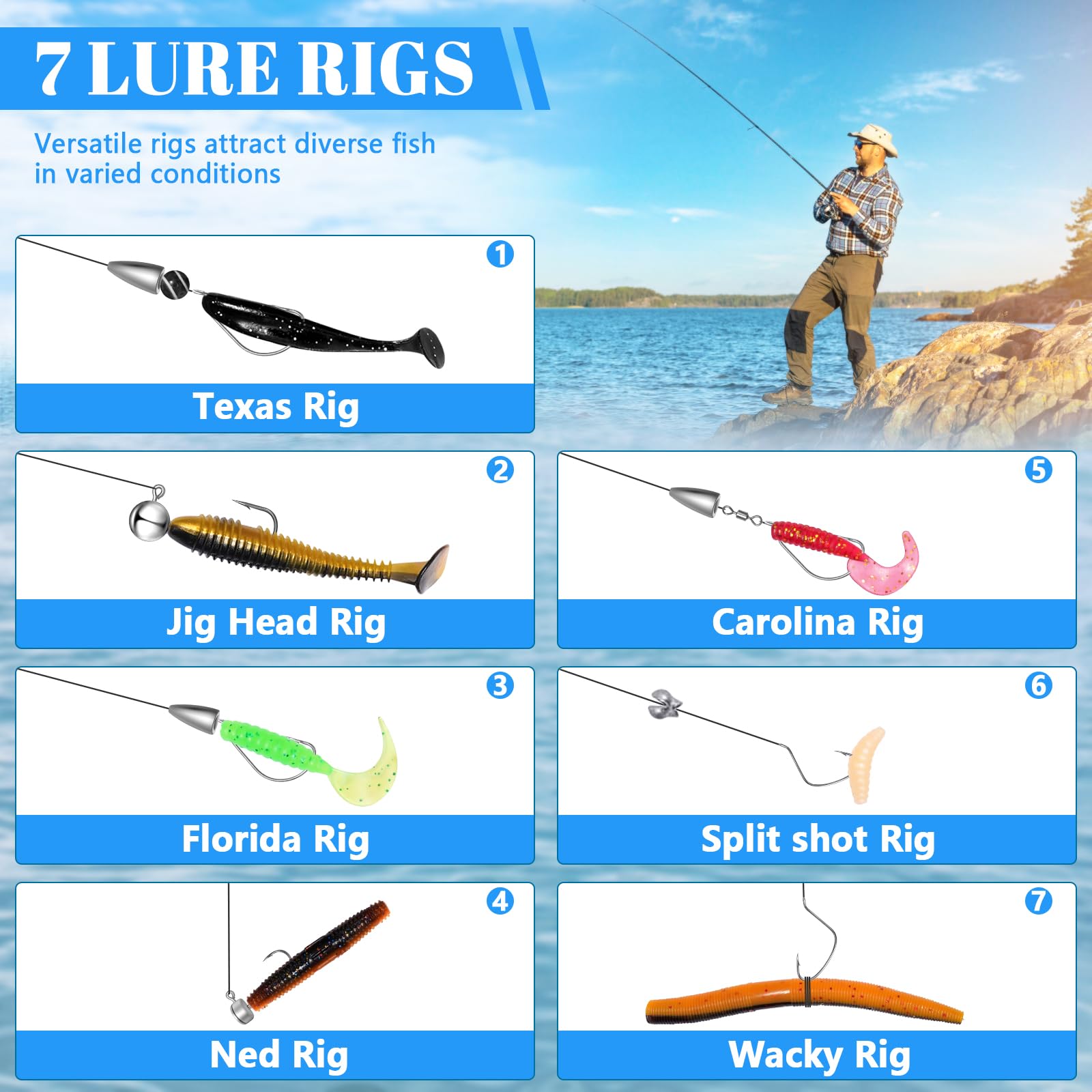 FONMANG Fishing Lures - Tackle Box with Tackle Included, Fishing Kit with VIBs, Frogs, Minnows, Soft Baits, Hooks & Weights Accessories, Freshwater Lure Kit for Bass Walleye Trout