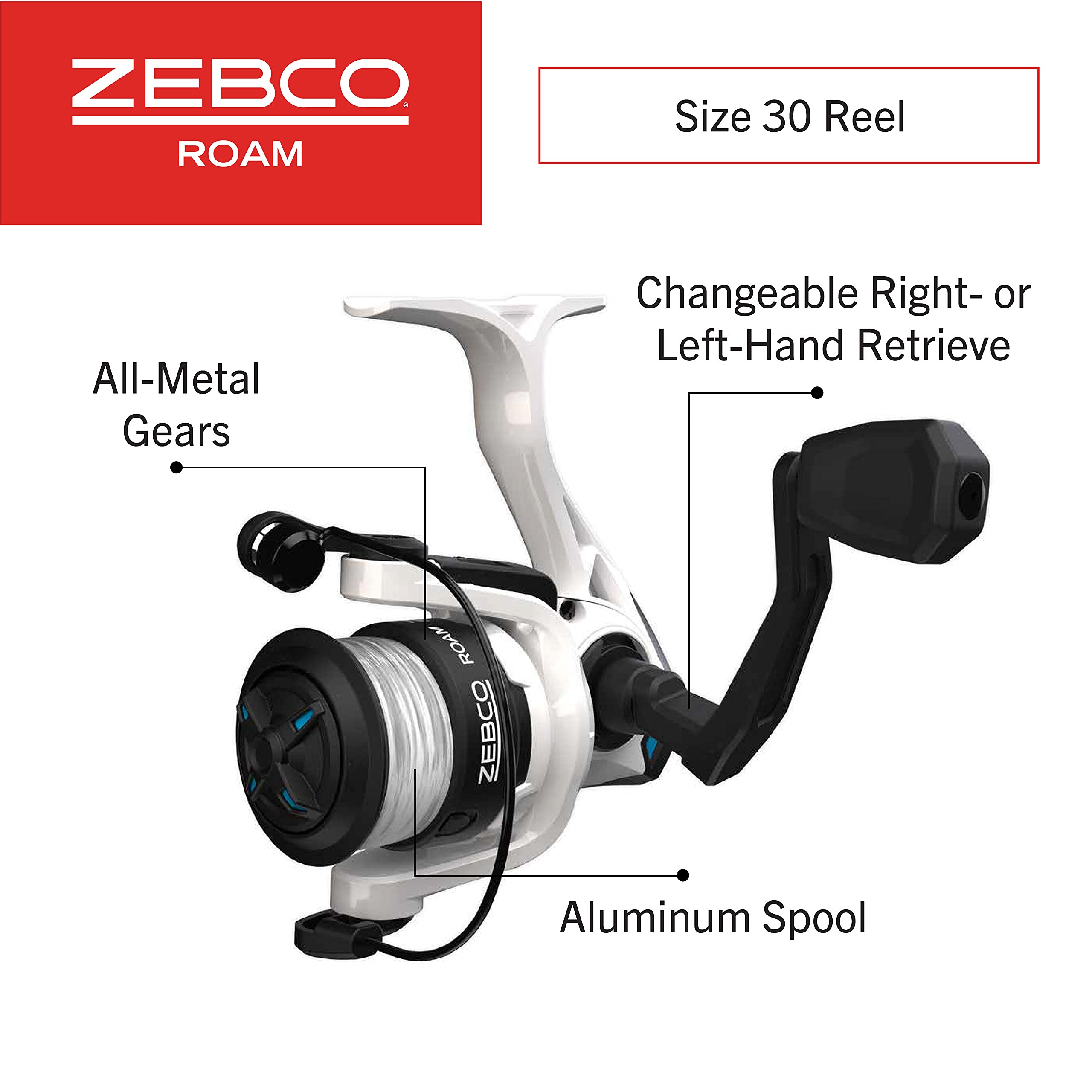 Zebco Roam Spinning Reel and Fishing Rod Combo, 6-Foot Fiberglass Fishing Pole, Split ComfortGrip Handle, Soft-Touch Handle Knob, Changeable Right- or Left-Hand Retrieve