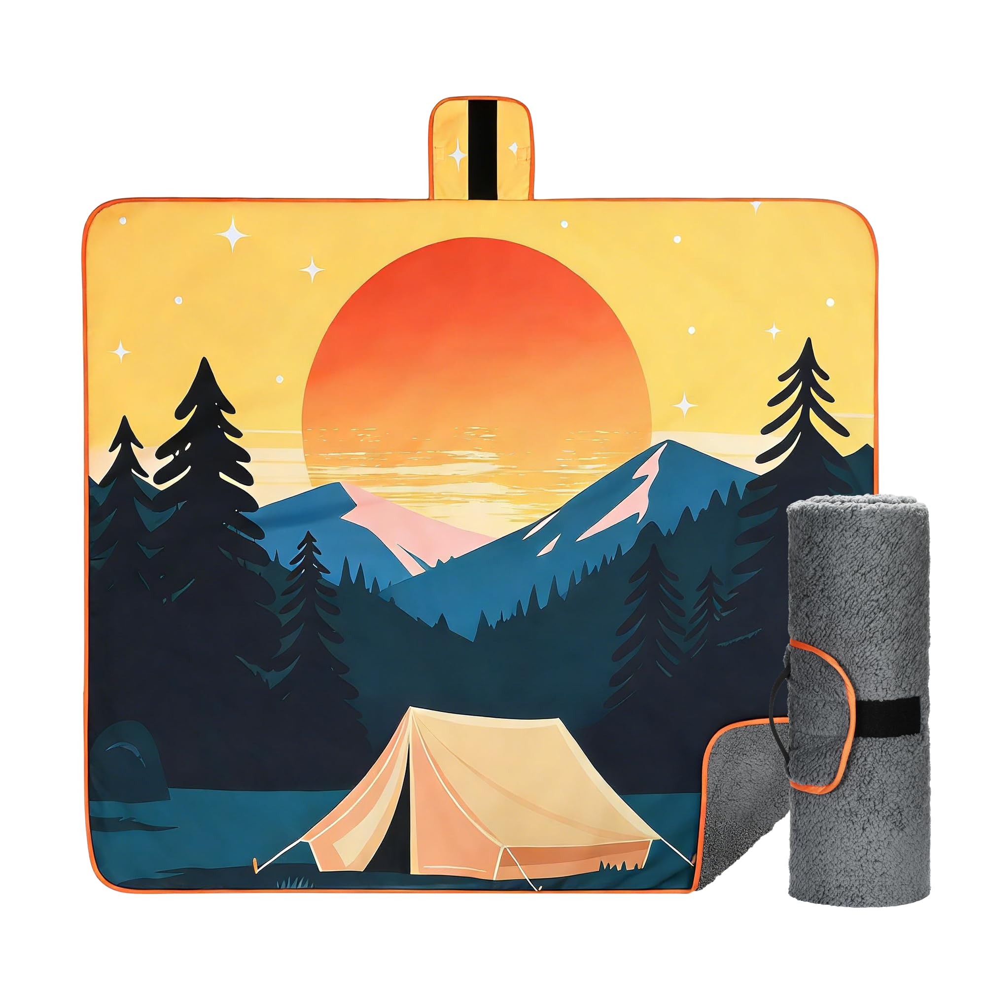 Tirrinia Waterproof Outdoor Blanket with Sherpa Lining, Windproof Triple Layers Warm Comfy Foldable for Camping Stadium, Beach, Picnic, Grass, Concerts, Car, Dog, 51''X 59'' & 59''X 80''