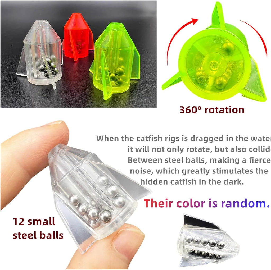 6Pcs Catfish Fishing Rigs Ready Kit，2 in 1 Rotating rattles/Double Rattles Beads, Float Rigs Tackle Santee Rig Peg Catfish，Free Adjustment in freshwter and Saltwater