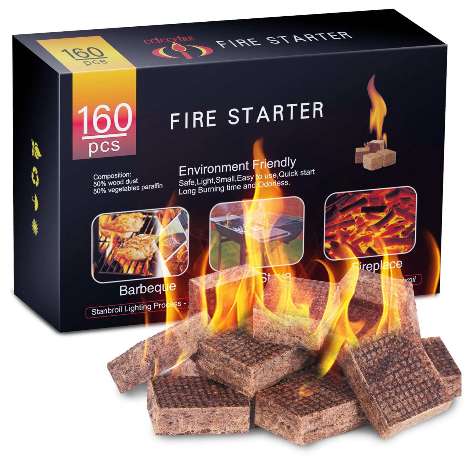 HGD Fire Starter, Mini Natural Fire Starters for Campfires, BBQ Grill, Charcoal Chimney, Outdoor Pit, Indoor Fireplace, Wood Stove - Water Resistant Firestarter Sticks - Camping Accessories Essentials