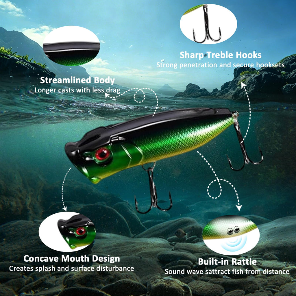 FONMANG Fishing Lures - Tackle Box with Tackle Included, Fishing Kit with VIBs, Frogs, Minnows, Soft Baits, Hooks & Weights Accessories, Freshwater Lure Kit for Bass Walleye Trout