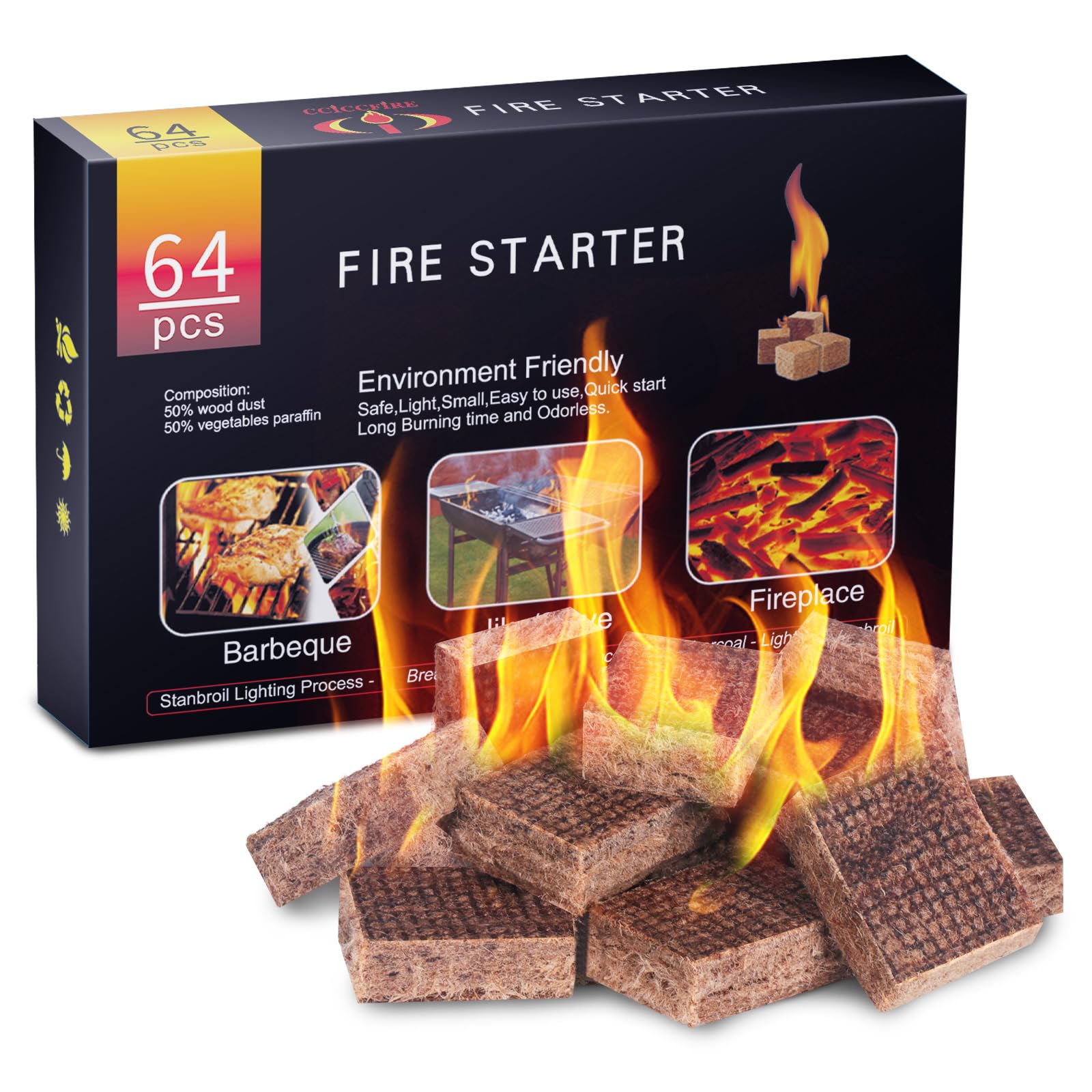 HGD Fire Starter, Mini Natural Fire Starters for Campfires, BBQ Grill, Charcoal Chimney, Outdoor Pit, Indoor Fireplace, Wood Stove - Water Resistant Firestarter Sticks - Camping Accessories Essentials