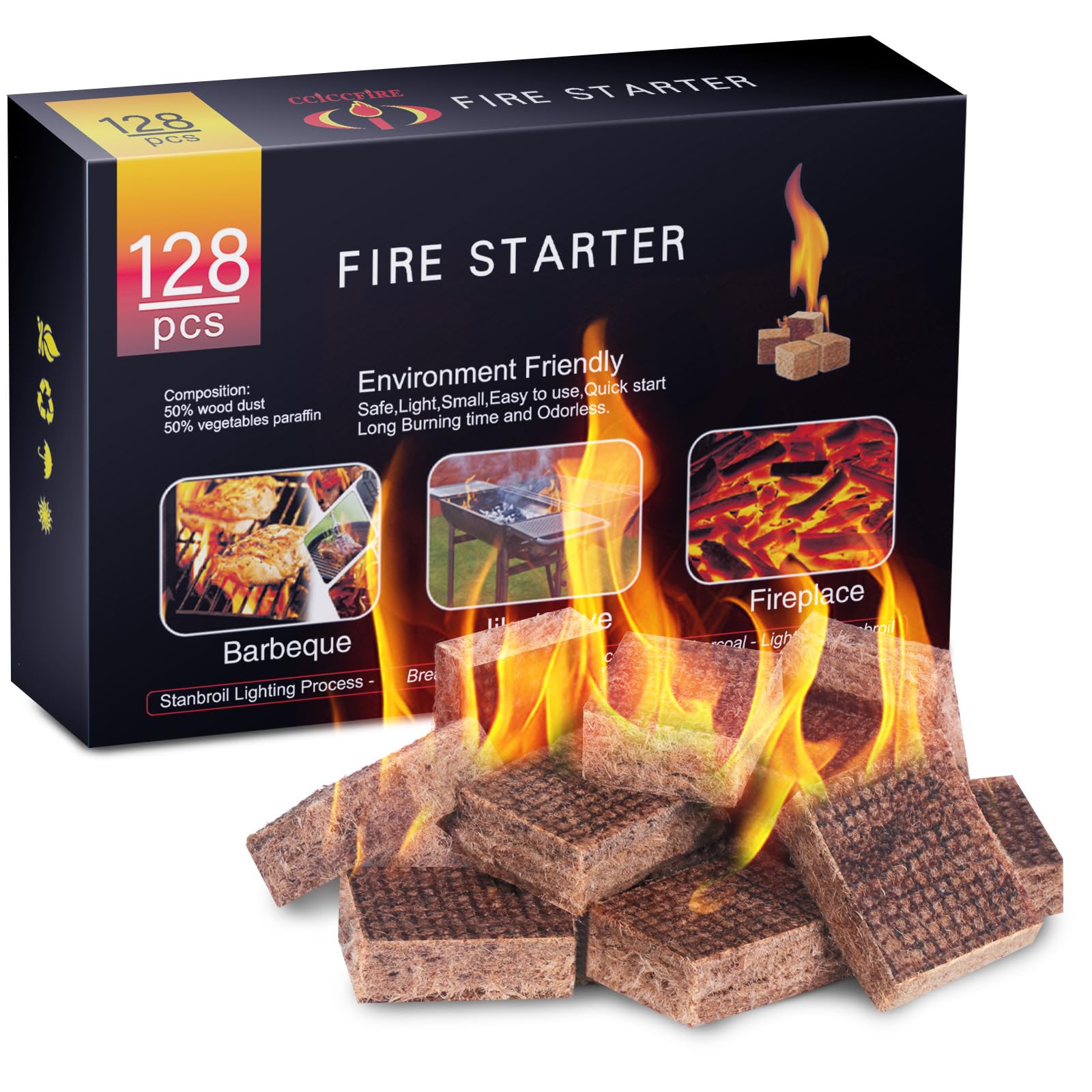 HGD Fire Starter, Mini Natural Fire Starters for Campfires, BBQ Grill, Charcoal Chimney, Outdoor Pit, Indoor Fireplace, Wood Stove - Water Resistant Firestarter Sticks - Camping Accessories Essentials