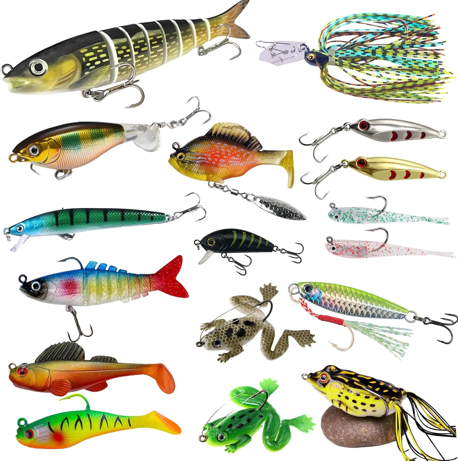 600 Pcs/Tackle Box Fishing Kit-Fishing Hooks,Sinkers, Swivels Snaps,Top Water Lure,Spoons,Soft Lures,Jig Heads, Frogs, Minnow, Accessories Equipment- Saltwater Freshwater Bass Bait Gear