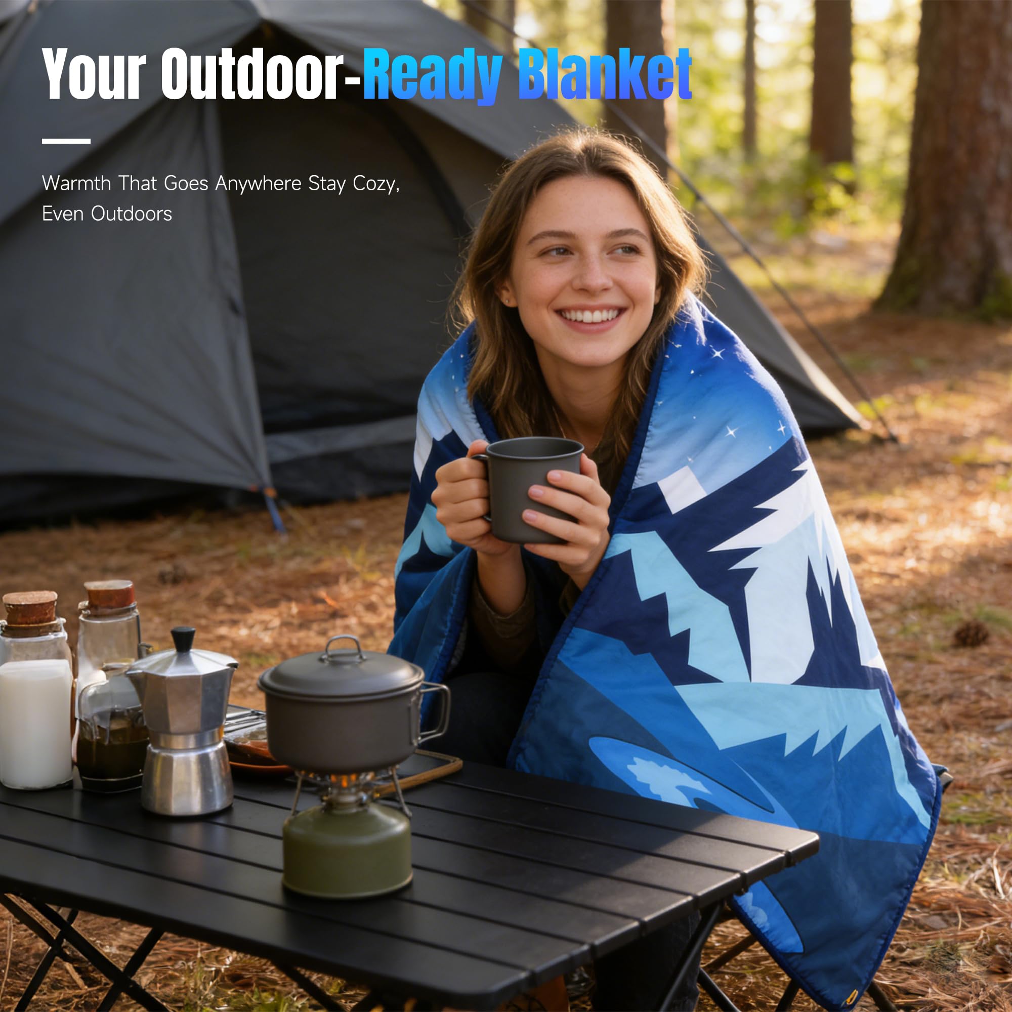 Tirrinia Waterproof Outdoor Blanket with Sherpa Lining, Windproof Triple Layers Warm Comfy Foldable for Camping Stadium, Beach, Picnic, Grass, Concerts, Car, Dog, 51''X 59'' & 59''X 80''