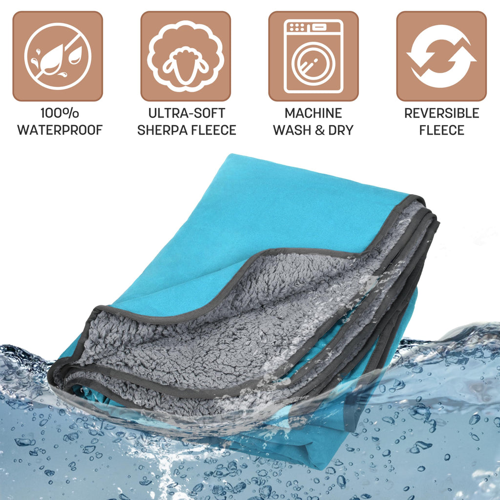 Tirrinia Waterproof Outdoor Blanket with Sherpa Lining, Windproof Triple Layers Warm Comfy Foldable for Camping Stadium, Beach, Picnic, Grass, Concerts, Car, Dog, 51''X 59'' & 59''X 80''