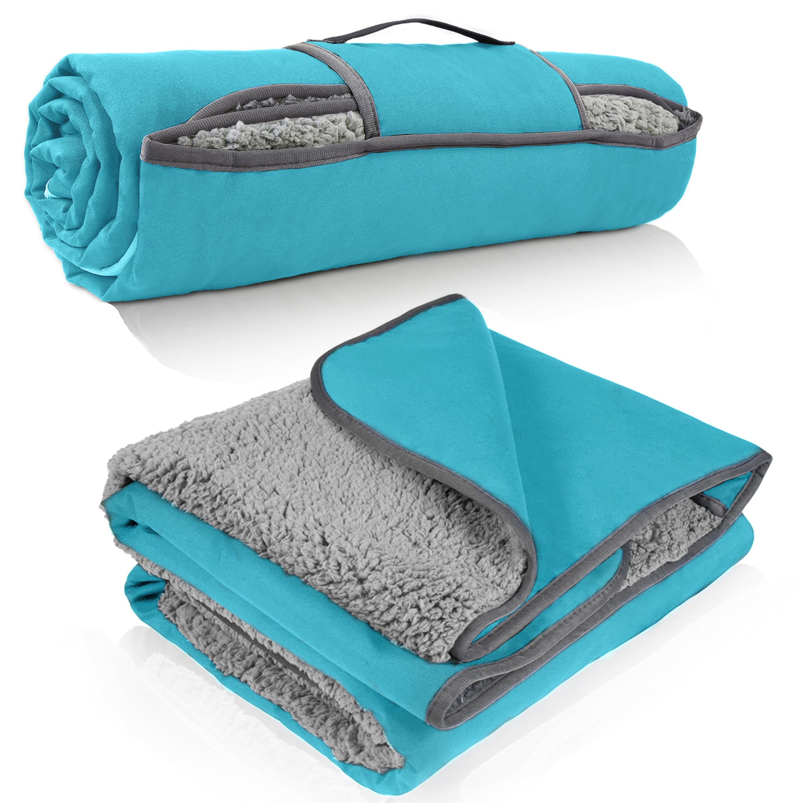 Tirrinia Waterproof Outdoor Blanket with Sherpa Lining, Windproof Triple Layers Warm Comfy Foldable for Camping Stadium, Beach, Picnic, Grass, Concerts, Car, Dog, 51''X 59'' & 59''X 80''