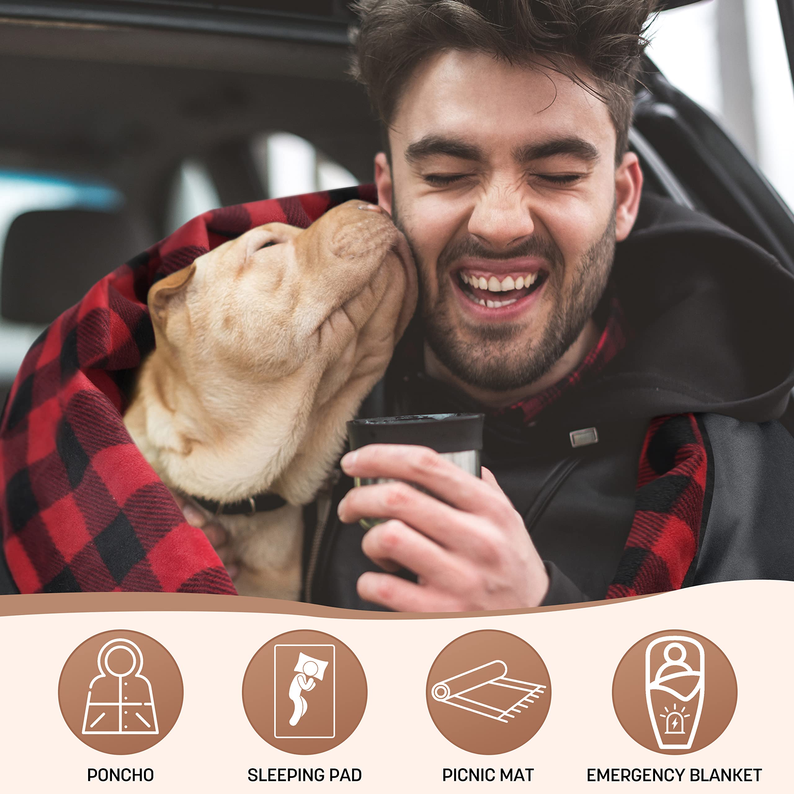 Tirrinia Waterproof Outdoor Blanket with Sherpa Lining, Windproof Triple Layers Warm Comfy Foldable for Camping Stadium, Beach, Picnic, Grass, Concerts, Car, Dog, 51''X 59'' & 59''X 80''