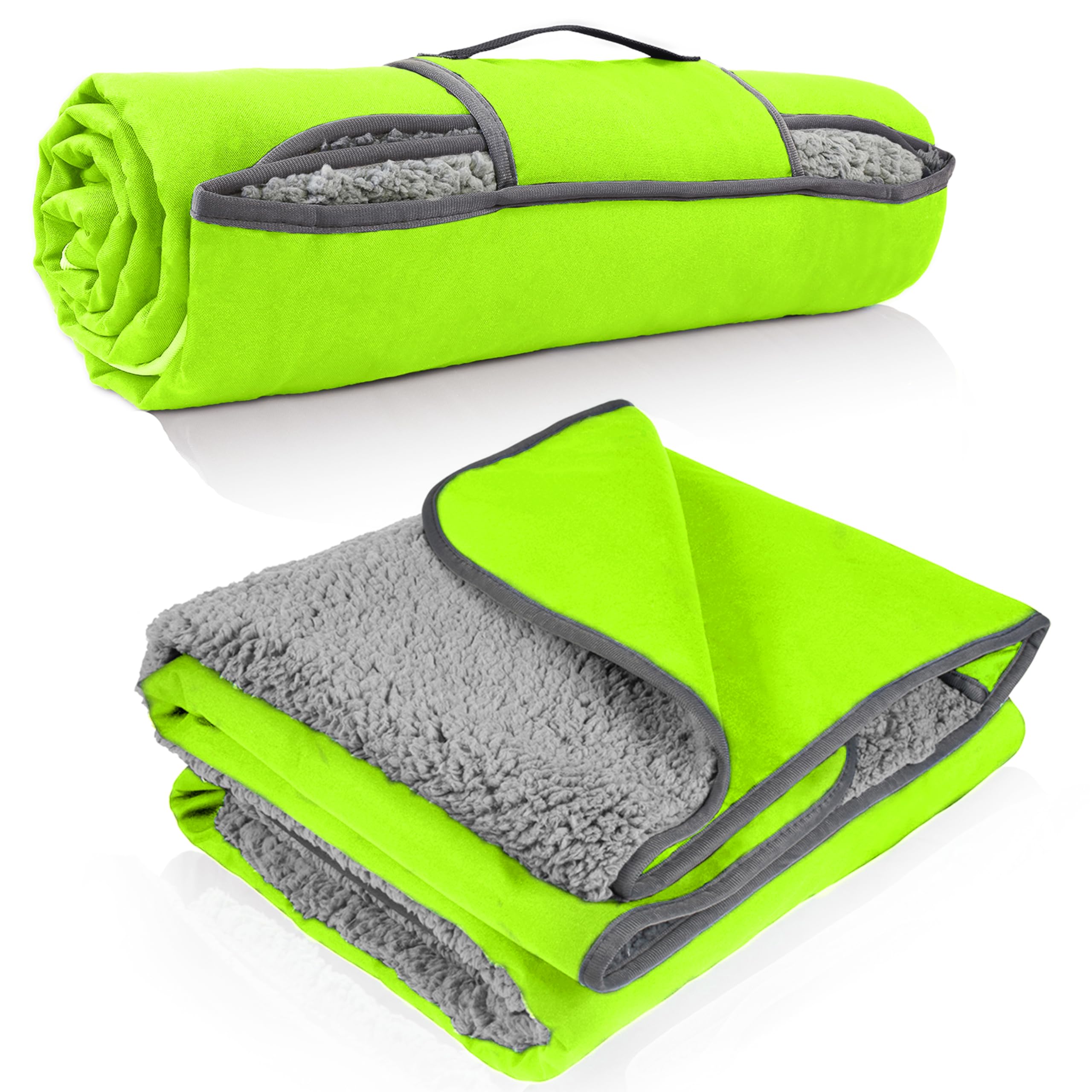 Tirrinia Waterproof Outdoor Blanket with Sherpa Lining, Windproof Triple Layers Warm Comfy Foldable for Camping Stadium, Beach, Picnic, Grass, Concerts, Car, Dog, 51''X 59'' & 59''X 80''