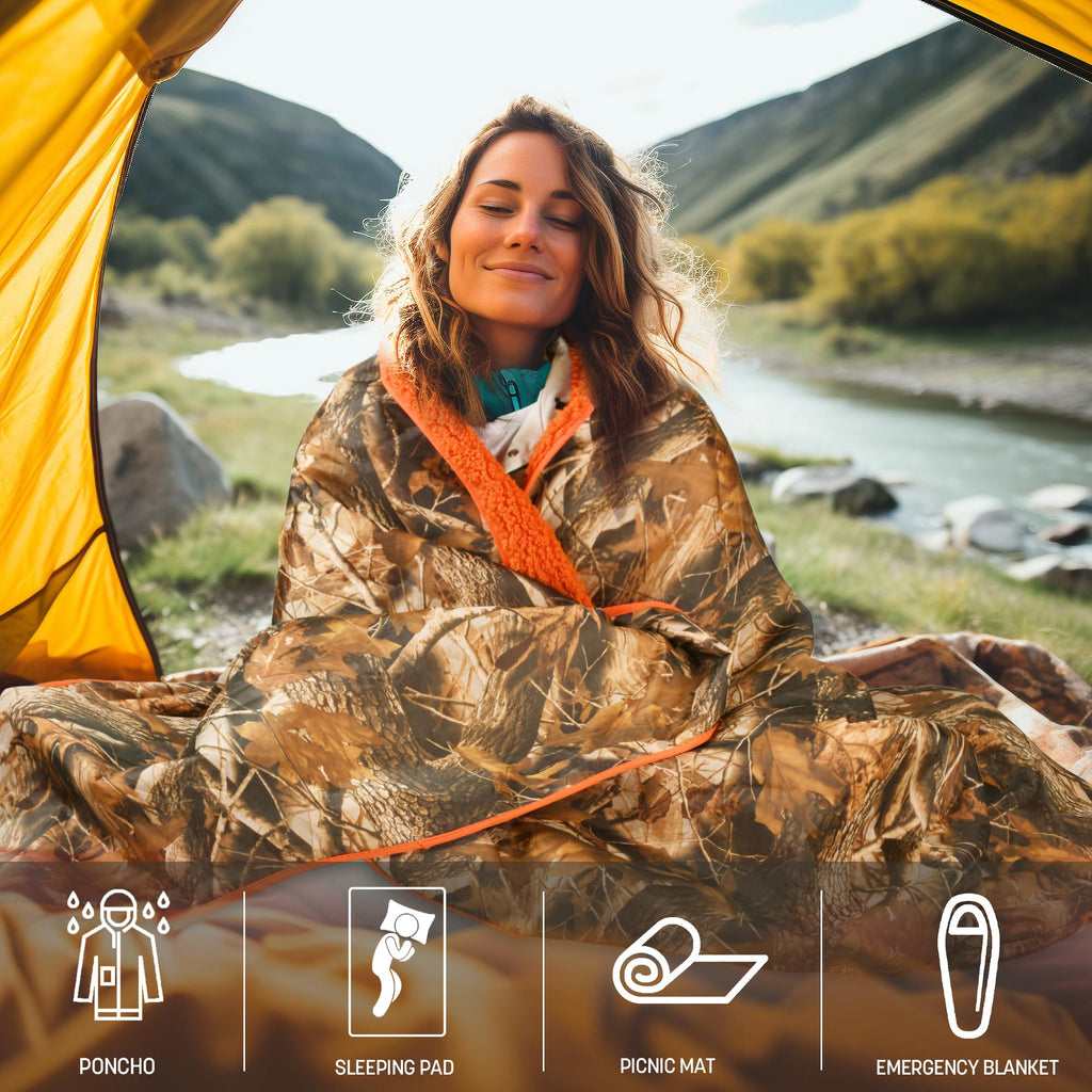 Tirrinia Waterproof Outdoor Blanket with Sherpa Lining, Windproof Triple Layers Warm Comfy Foldable for Camping Stadium, Beach, Picnic, Grass, Concerts, Car, Dog, 51''X 59'' & 59''X 80''