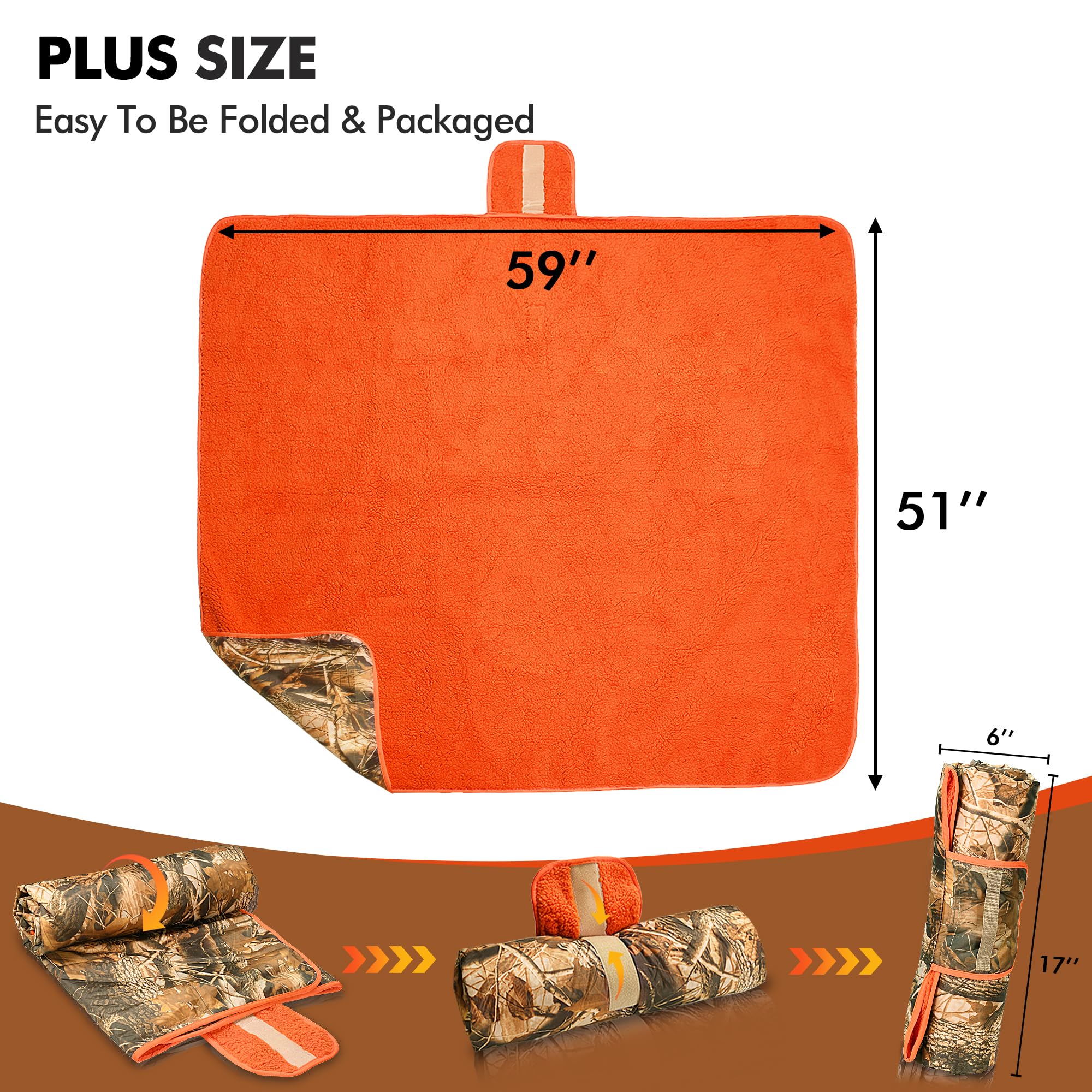 Tirrinia Waterproof Outdoor Blanket with Sherpa Lining, Windproof Triple Layers Warm Comfy Foldable for Camping Stadium, Beach, Picnic, Grass, Concerts, Car, Dog, 51''X 59'' & 59''X 80''