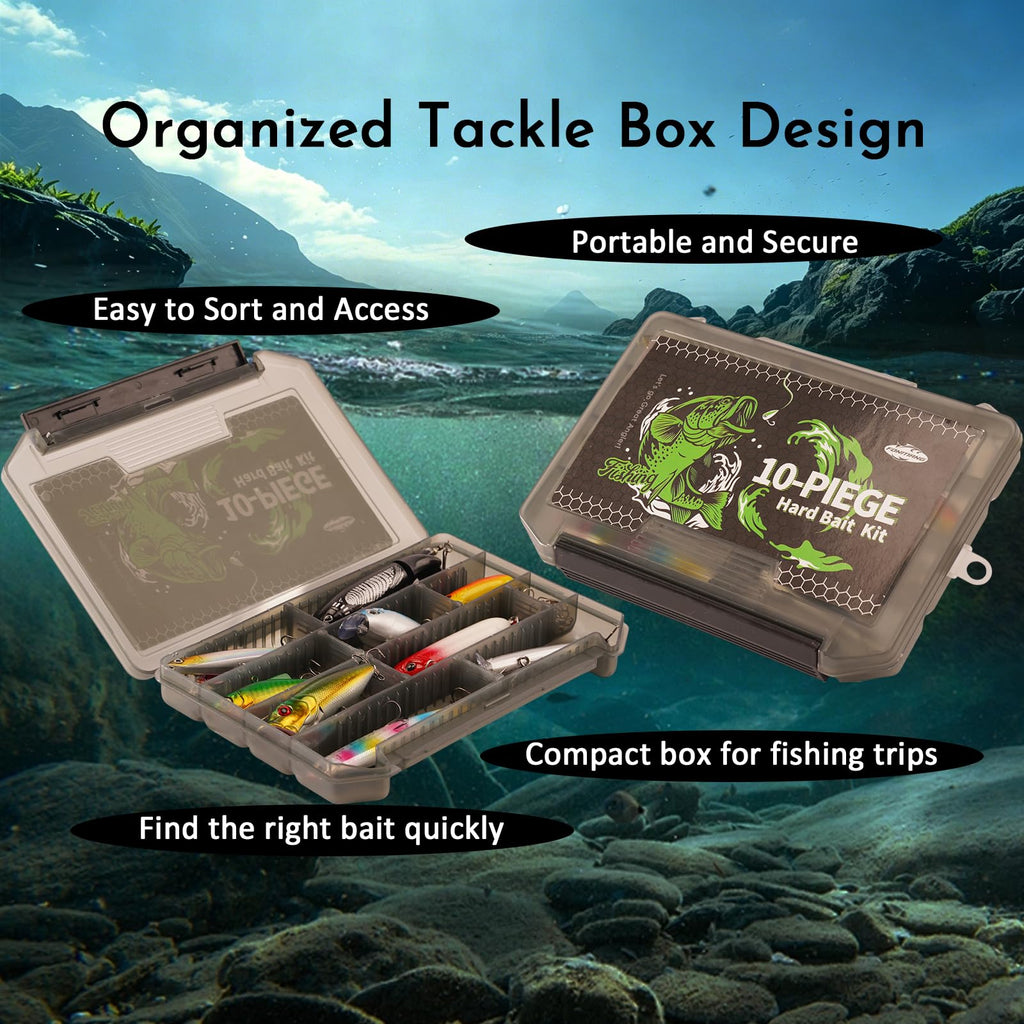 FONMANG Fishing Lures - Tackle Box with Tackle Included, Fishing Kit with VIBs, Frogs, Minnows, Soft Baits, Hooks & Weights Accessories, Freshwater Lure Kit for Bass Walleye Trout