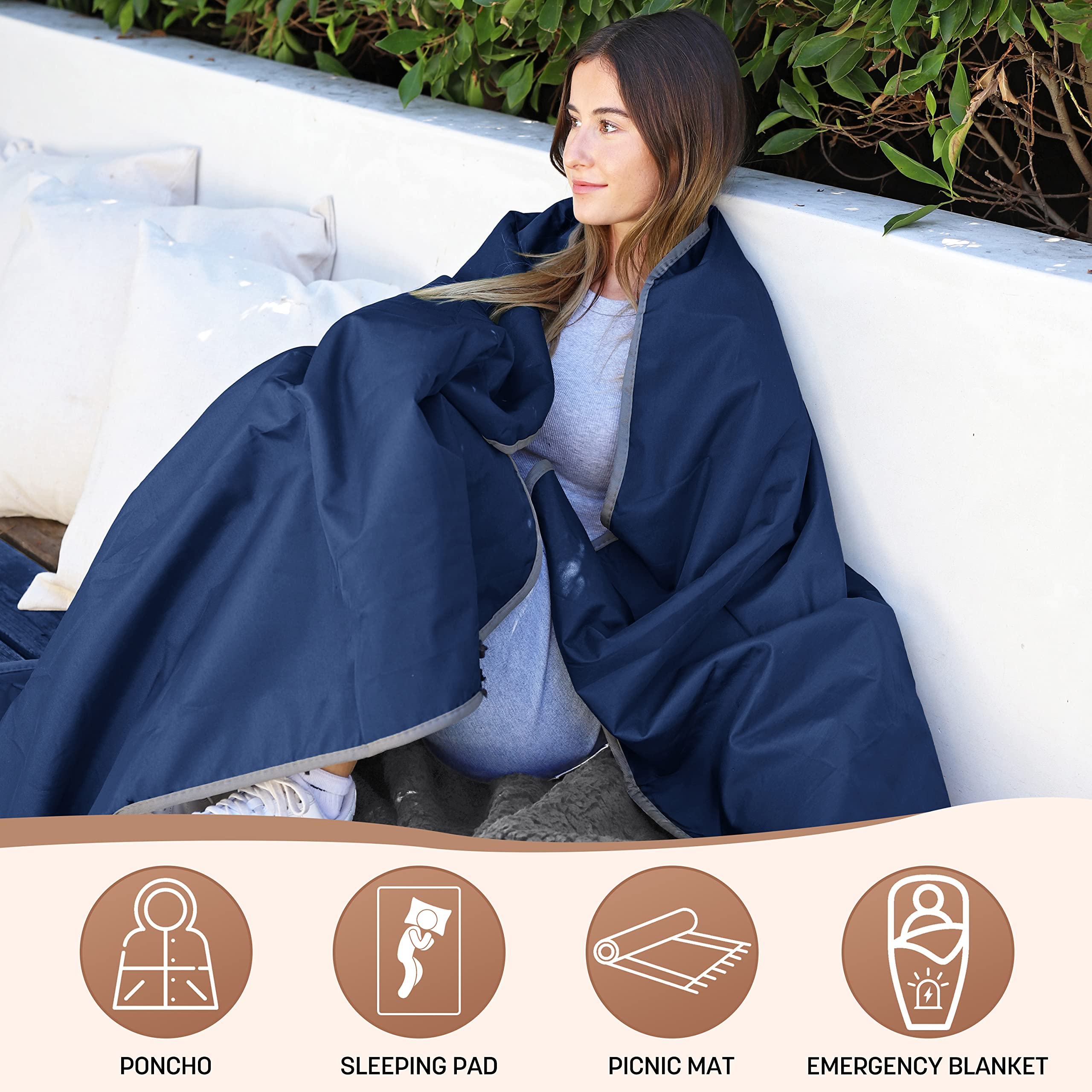Tirrinia Waterproof Outdoor Blanket with Sherpa Lining, Windproof Triple Layers Warm Comfy Foldable for Camping Stadium, Beach, Picnic, Grass, Concerts, Car, Dog, 51''X 59'' & 59''X 80''