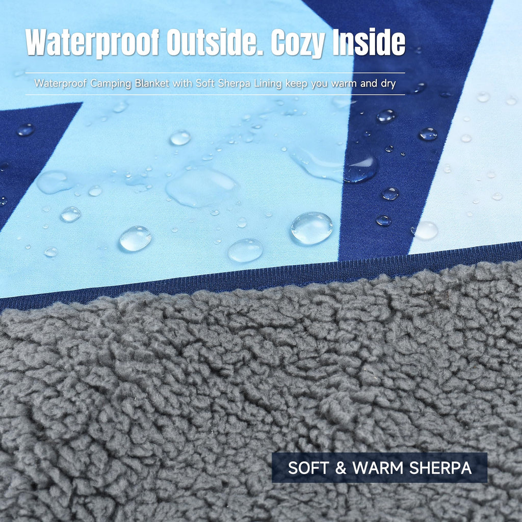 Tirrinia Waterproof Outdoor Blanket with Sherpa Lining, Windproof Triple Layers Warm Comfy Foldable for Camping Stadium, Beach, Picnic, Grass, Concerts, Car, Dog, 51''X 59'' & 59''X 80''