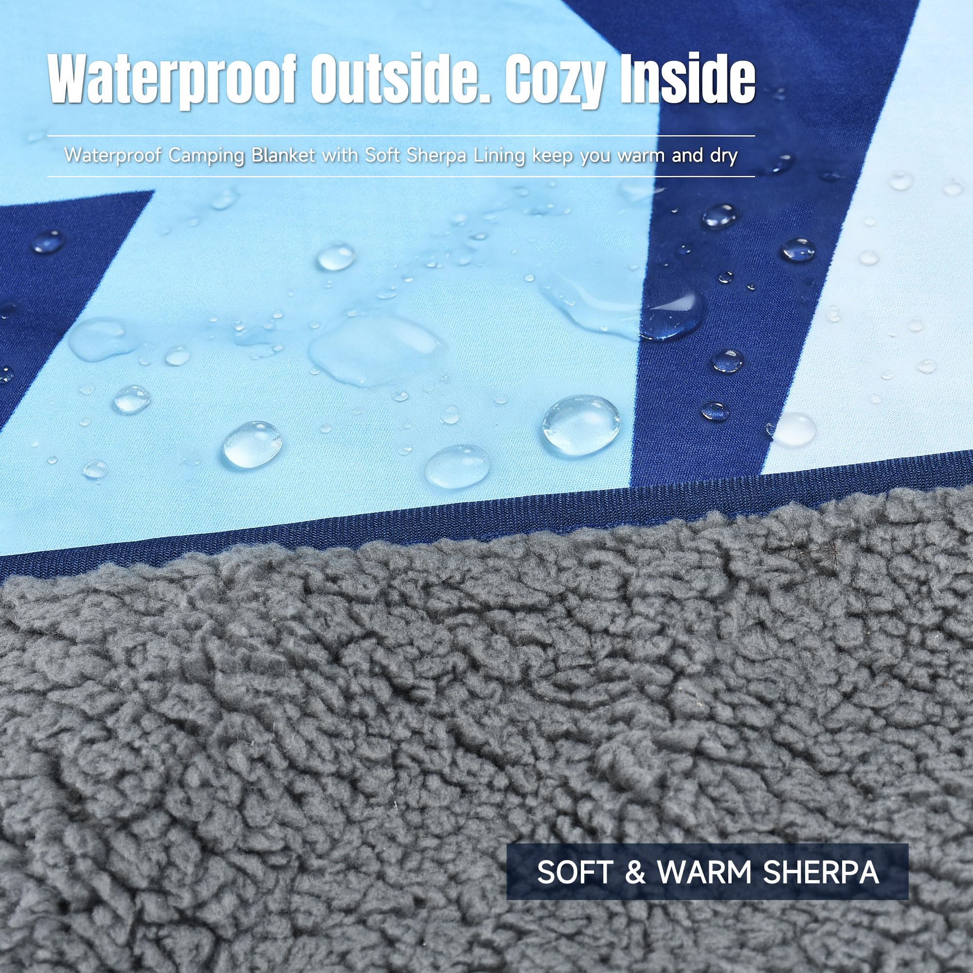 Tirrinia Waterproof Outdoor Blanket with Sherpa Lining, Windproof Triple Layers Warm Comfy Foldable for Camping Stadium, Beach, Picnic, Grass, Concerts, Car, Dog, 51''X 59'' & 59''X 80''