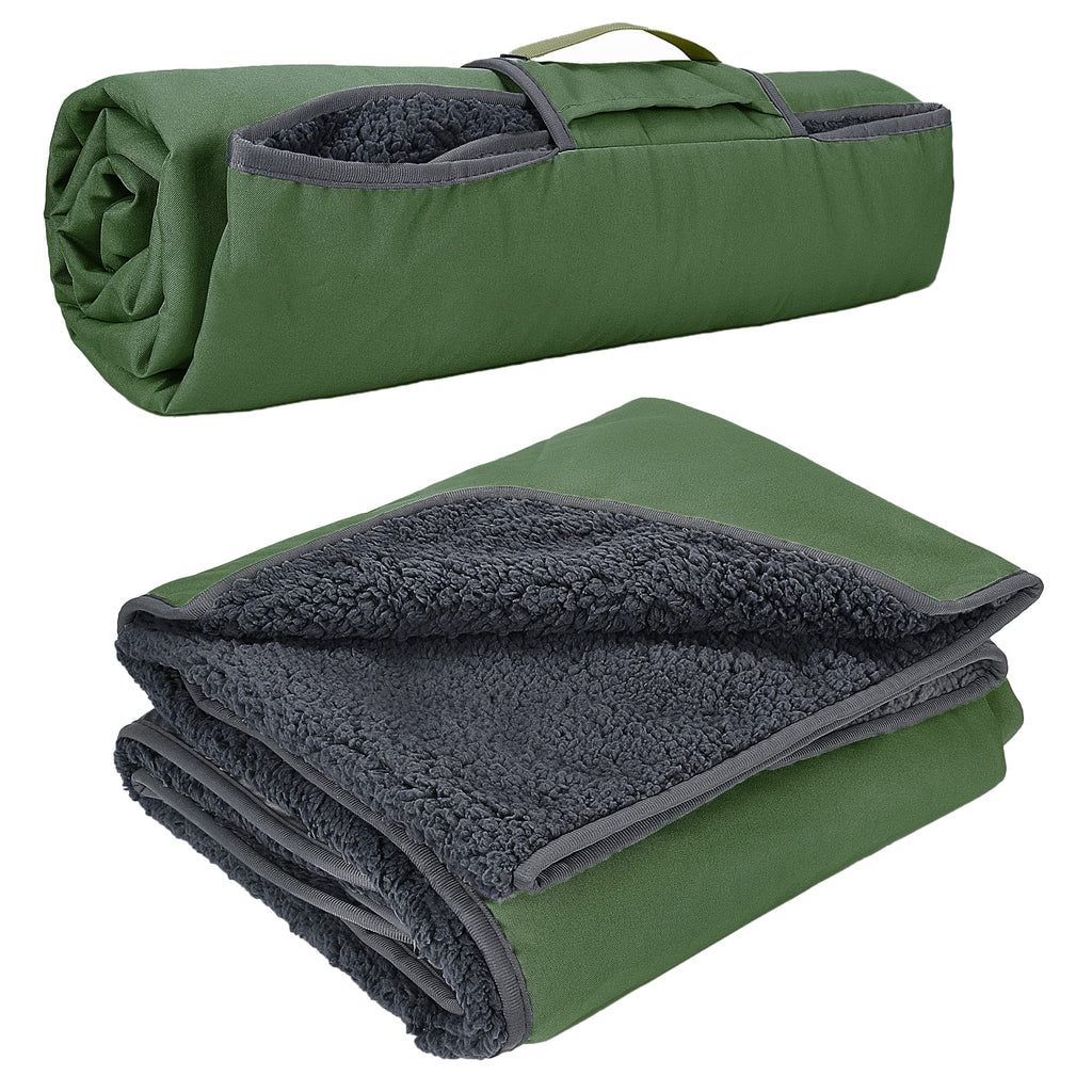 Tirrinia Waterproof Outdoor Blanket with Sherpa Lining, Windproof Triple Layers Warm Comfy Foldable for Camping Stadium, Beach, Picnic, Grass, Concerts, Car, Dog, 51''X 59'' & 59''X 80''