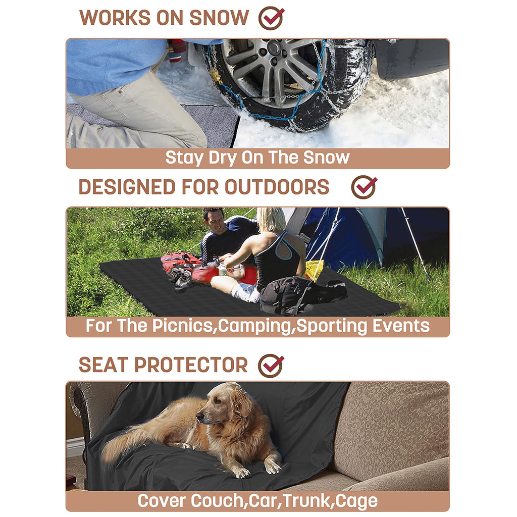 Tirrinia Waterproof Outdoor Blanket with Sherpa Lining, Windproof Triple Layers Warm Comfy Foldable for Camping Stadium, Beach, Picnic, Grass, Concerts, Car, Dog, 51''X 59'' & 59''X 80''