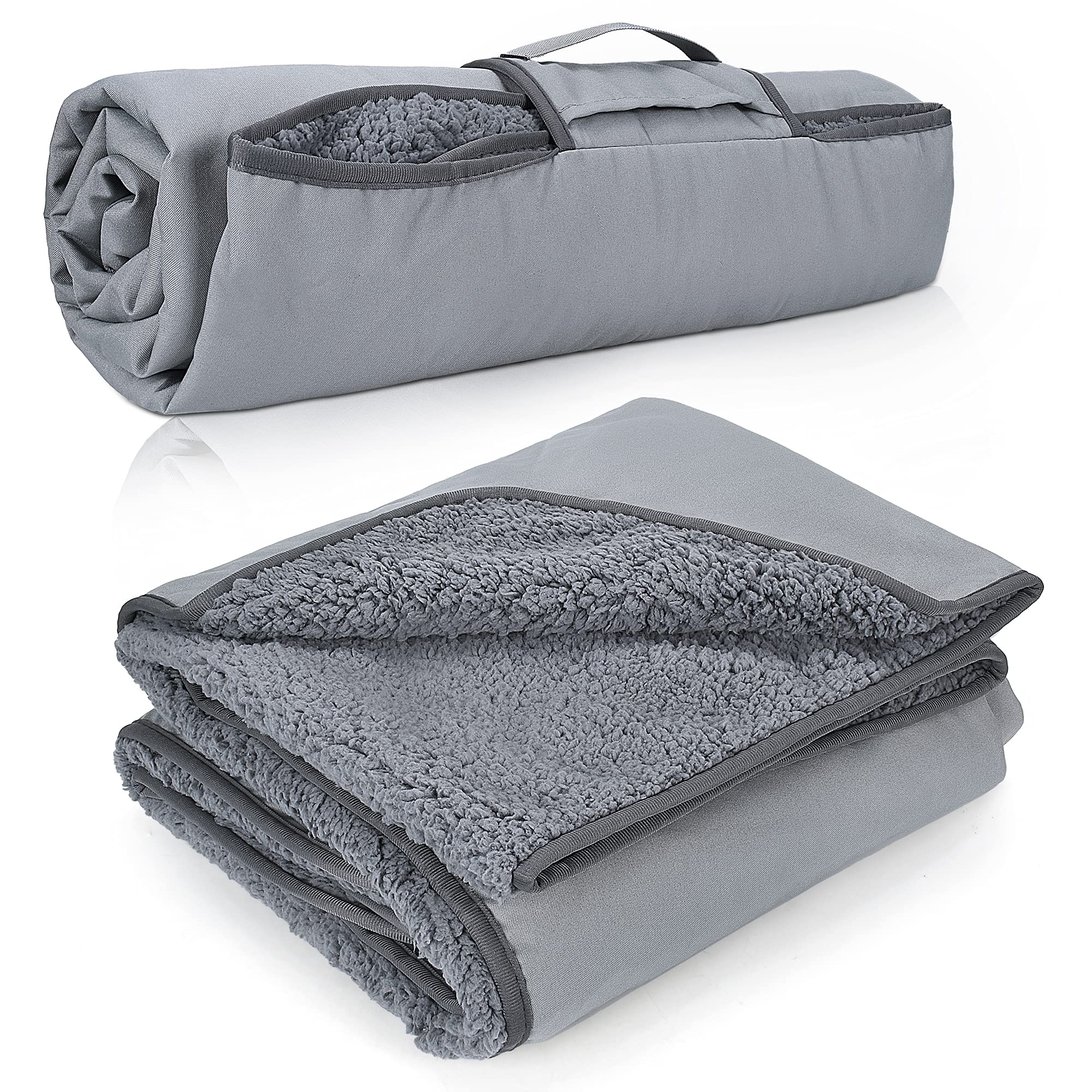 Tirrinia Waterproof Outdoor Blanket with Sherpa Lining, Windproof Triple Layers Warm Comfy Foldable for Camping Stadium, Beach, Picnic, Grass, Concerts, Car, Dog, 51''X 59'' & 59''X 80''