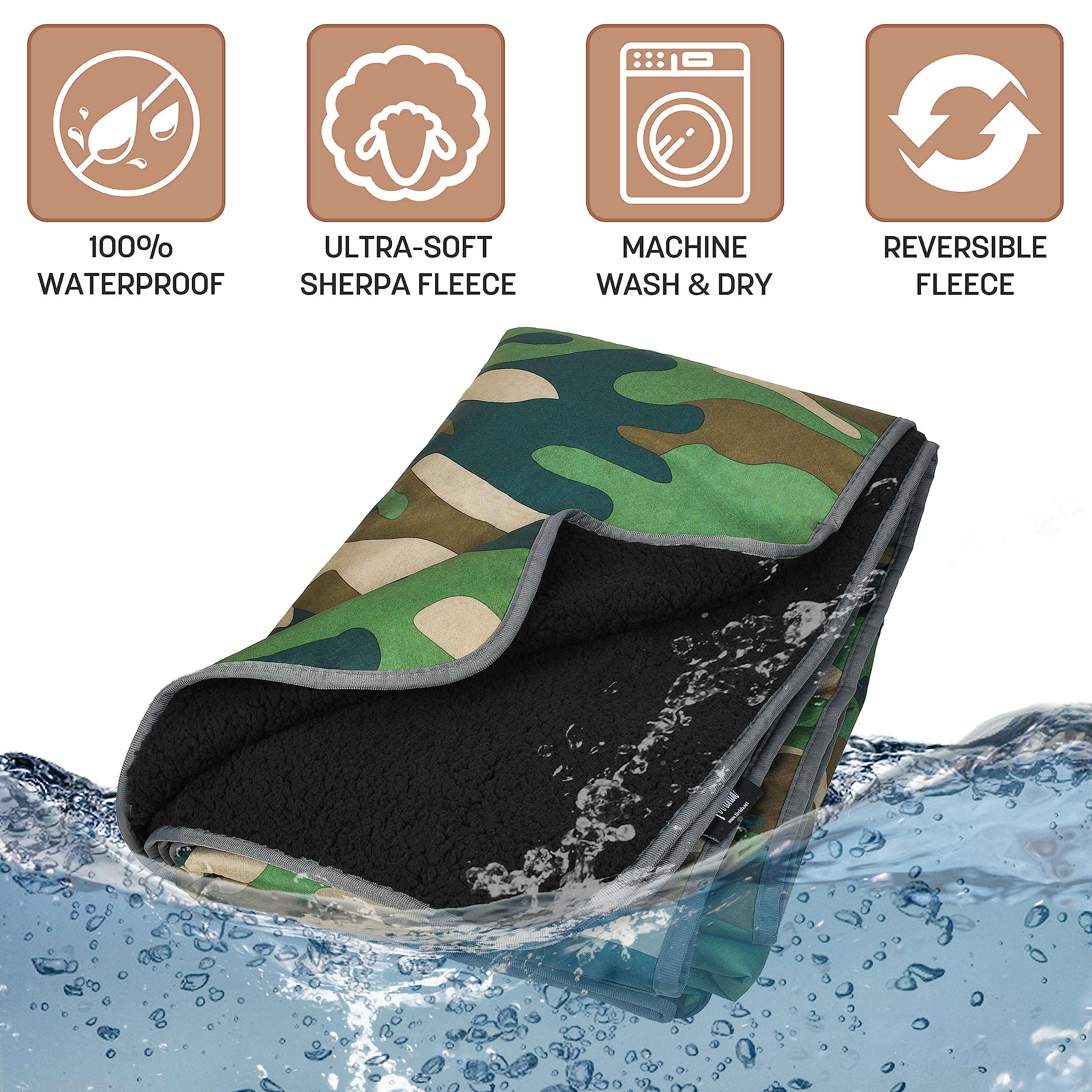Tirrinia Waterproof Outdoor Blanket with Sherpa Lining, Windproof Triple Layers Warm Comfy Foldable for Camping Stadium, Beach, Picnic, Grass, Concerts, Car, Dog, 51''X 59'' & 59''X 80''