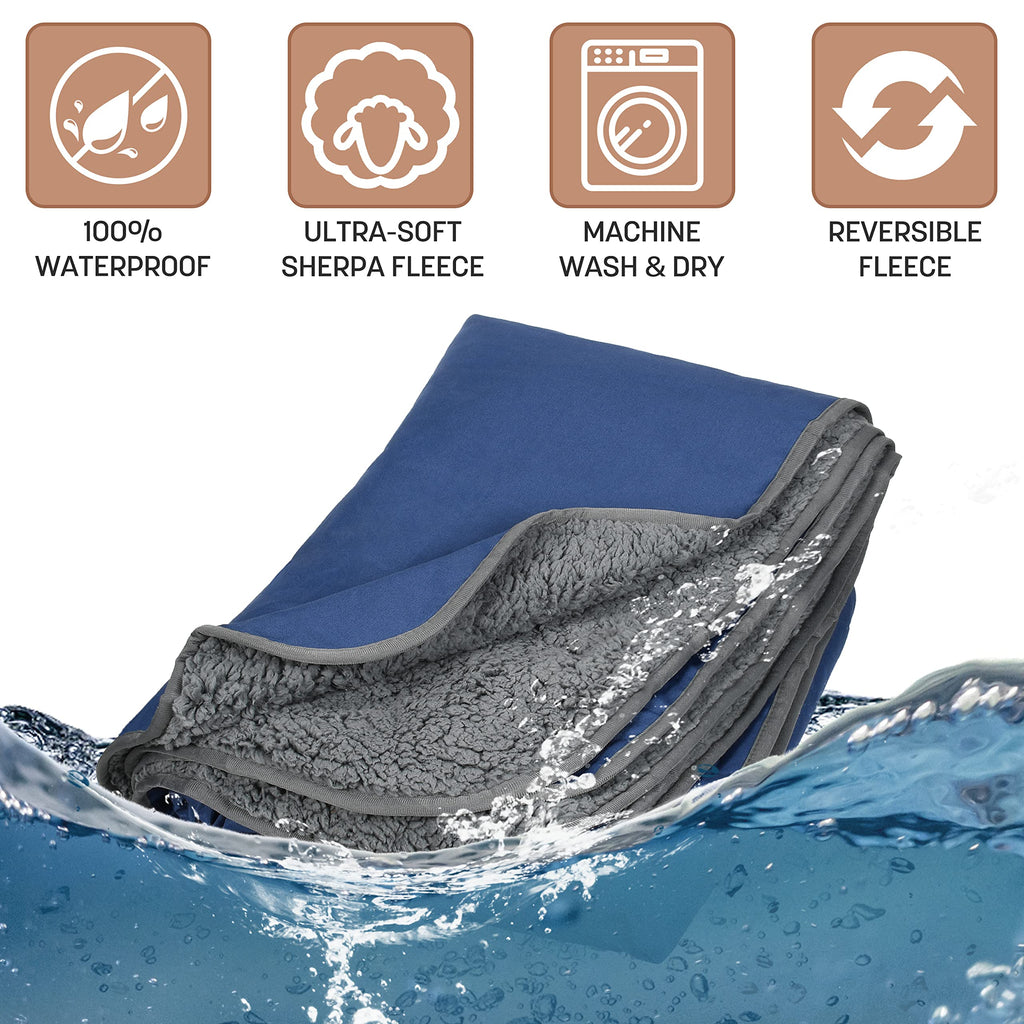 Tirrinia Waterproof Outdoor Blanket with Sherpa Lining, Windproof Triple Layers Warm Comfy Foldable for Camping Stadium, Beach, Picnic, Grass, Concerts, Car, Dog, 51''X 59'' & 59''X 80''
