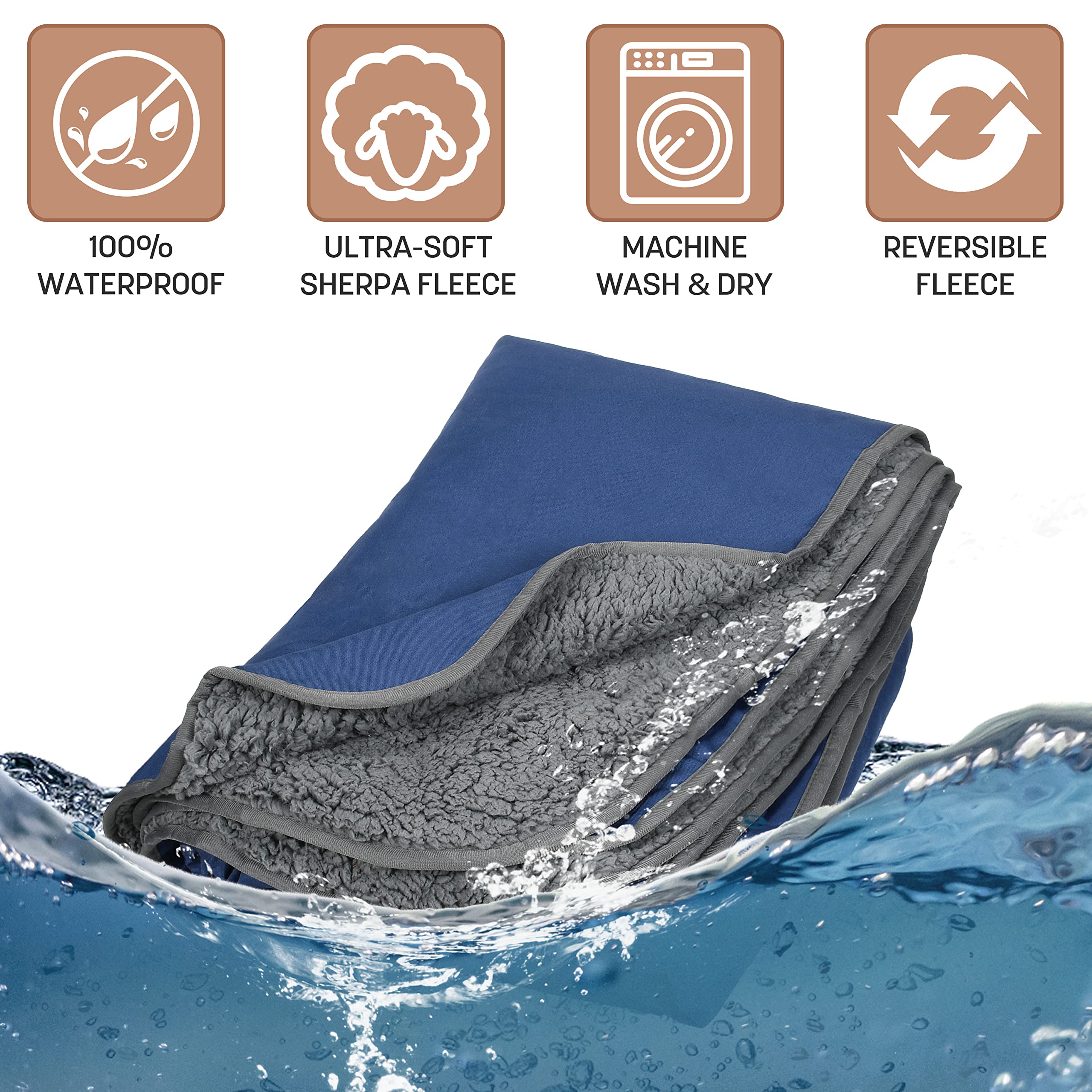Tirrinia Waterproof Outdoor Blanket with Sherpa Lining, Windproof Triple Layers Warm Comfy Foldable for Camping Stadium, Beach, Picnic, Grass, Concerts, Car, Dog, 51''X 59'' & 59''X 80''
