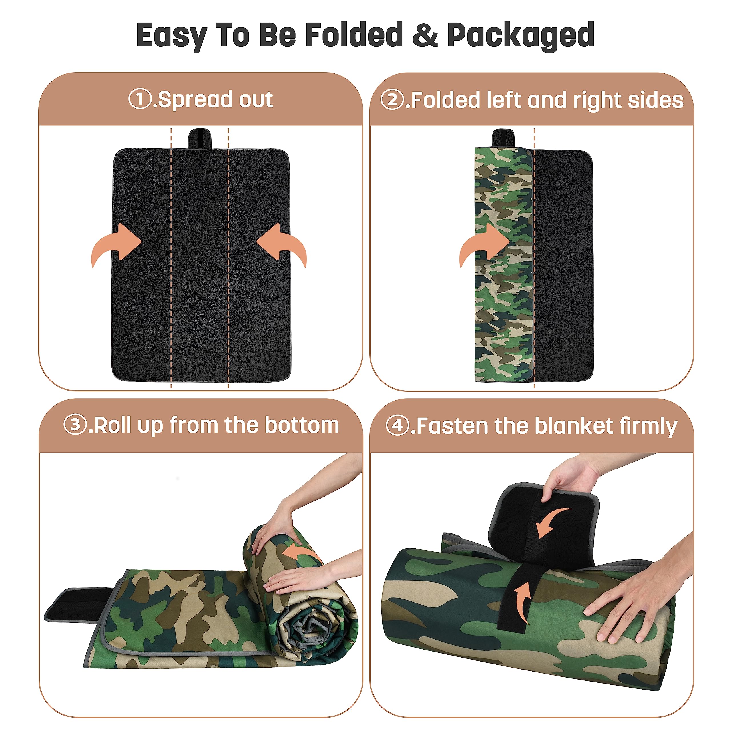 Tirrinia Waterproof Outdoor Blanket with Sherpa Lining, Windproof Triple Layers Warm Comfy Foldable for Camping Stadium, Beach, Picnic, Grass, Concerts, Car, Dog, 51''X 59'' & 59''X 80''