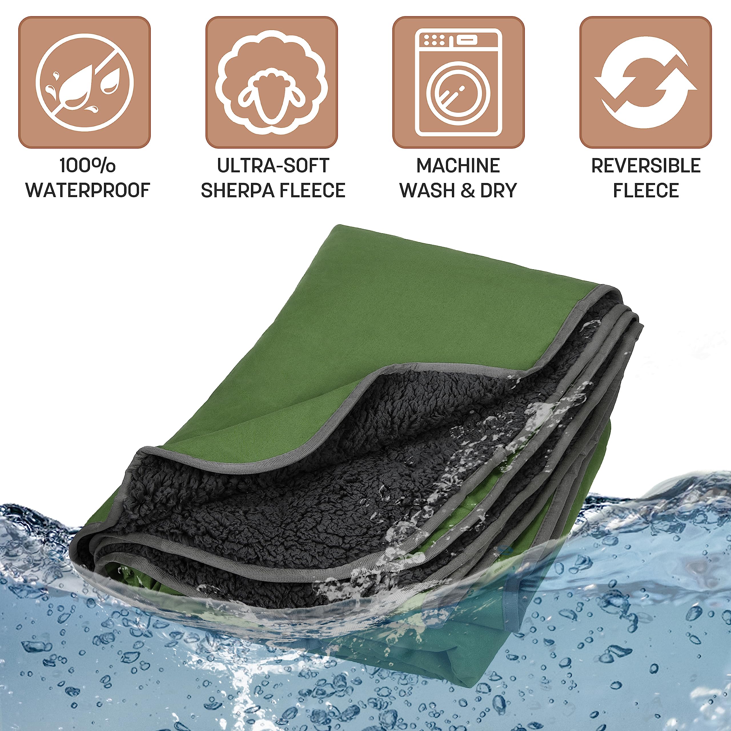 Tirrinia Waterproof Outdoor Blanket with Sherpa Lining, Windproof Triple Layers Warm Comfy Foldable for Camping Stadium, Beach, Picnic, Grass, Concerts, Car, Dog, 51''X 59'' & 59''X 80''