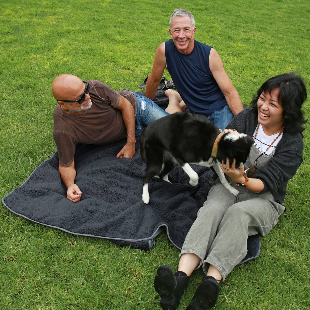 Tirrinia Waterproof Outdoor Blanket with Sherpa Lining, Windproof Triple Layers Warm Comfy Foldable for Camping Stadium, Beach, Picnic, Grass, Concerts, Car, Dog, 51''X 59'' & 59''X 80''