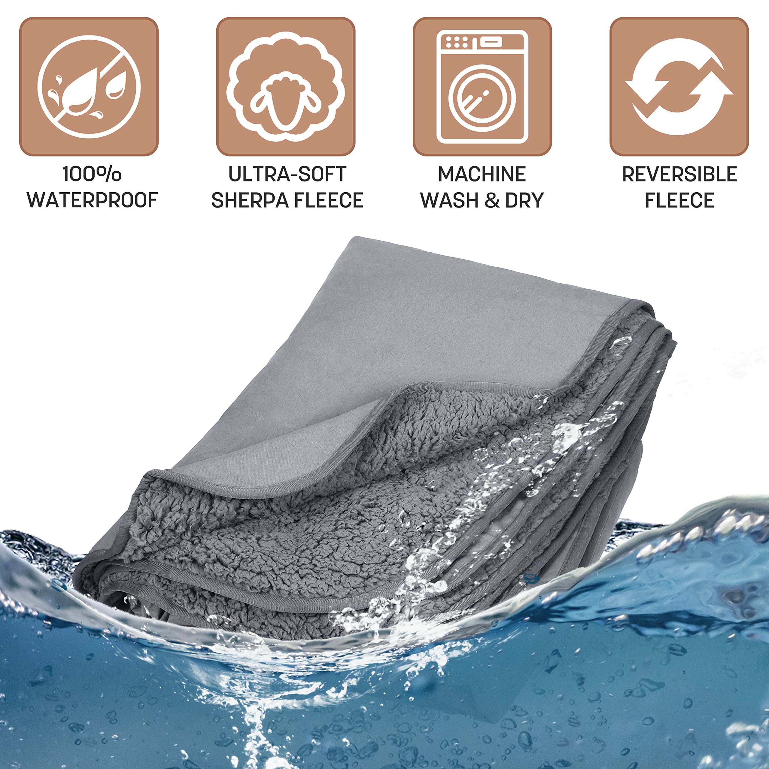 Tirrinia Waterproof Outdoor Blanket with Sherpa Lining, Windproof Triple Layers Warm Comfy Foldable for Camping Stadium, Beach, Picnic, Grass, Concerts, Car, Dog, 51''X 59'' & 59''X 80''