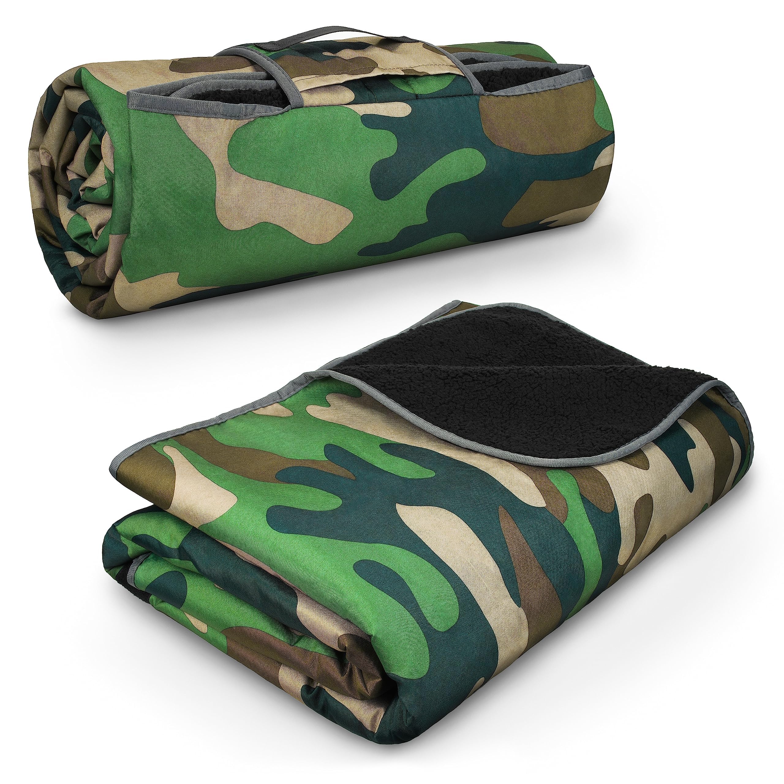 Tirrinia Waterproof Outdoor Blanket with Sherpa Lining, Windproof Triple Layers Warm Comfy Foldable for Camping Stadium, Beach, Picnic, Grass, Concerts, Car, Dog, 51''X 59'' & 59''X 80''