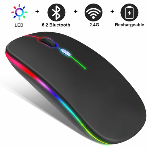 RGB Wireless Bluetooth Mouse – Rechargeable, 800–1600 DPI, 10m Range, Mini Style