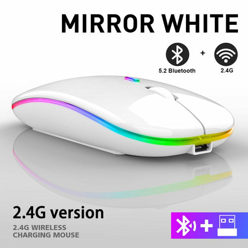 RGB Wireless Bluetooth Mouse – Rechargeable, 800–1600 DPI, 10m Range, Mini Style