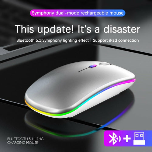 RGB Wireless Bluetooth Mouse – Rechargeable, 800–1600 DPI, 10m Range, Mini Style