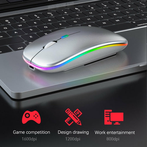 RGB Wireless Bluetooth Mouse – Rechargeable, 800–1600 DPI, 10m Range, Mini Style