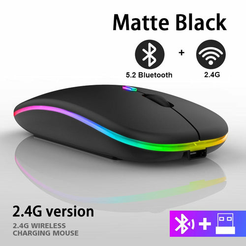 RGB Wireless Bluetooth Mouse – Rechargeable, 800–1600 DPI, 10m Range, Mini Style
