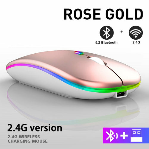 RGB Wireless Bluetooth Mouse – Rechargeable, 800–1600 DPI, 10m Range, Mini Style