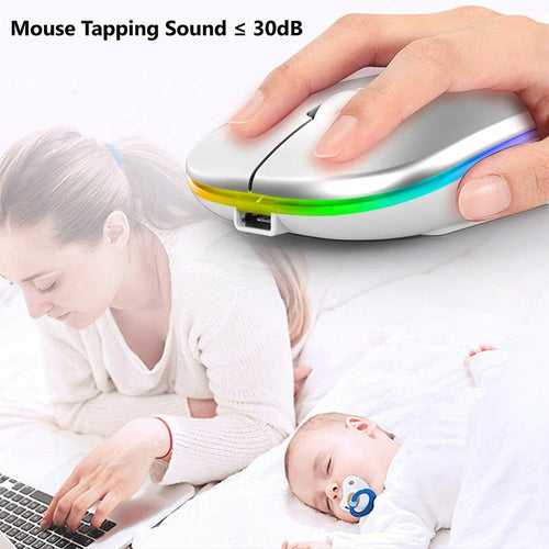 RGB Wireless Bluetooth Mouse – Rechargeable, 800–1600 DPI, 10m Range, Mini Style