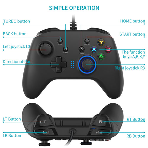 Wired Gaming Controller with Dual-Vibration – Ergonomic Joystick Gamepad, USB, 2M Cable